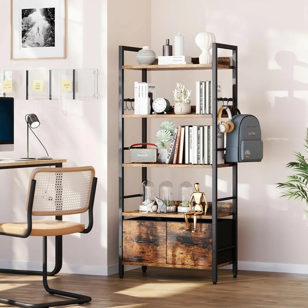 Bookshelf 5 Tier Bookshelves With 2 Fabric Cloth - Image 2