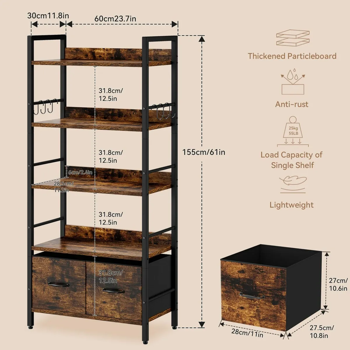 Bookshelf 5 Tier Bookshelves With 2 Fabric Cloth - Image 3