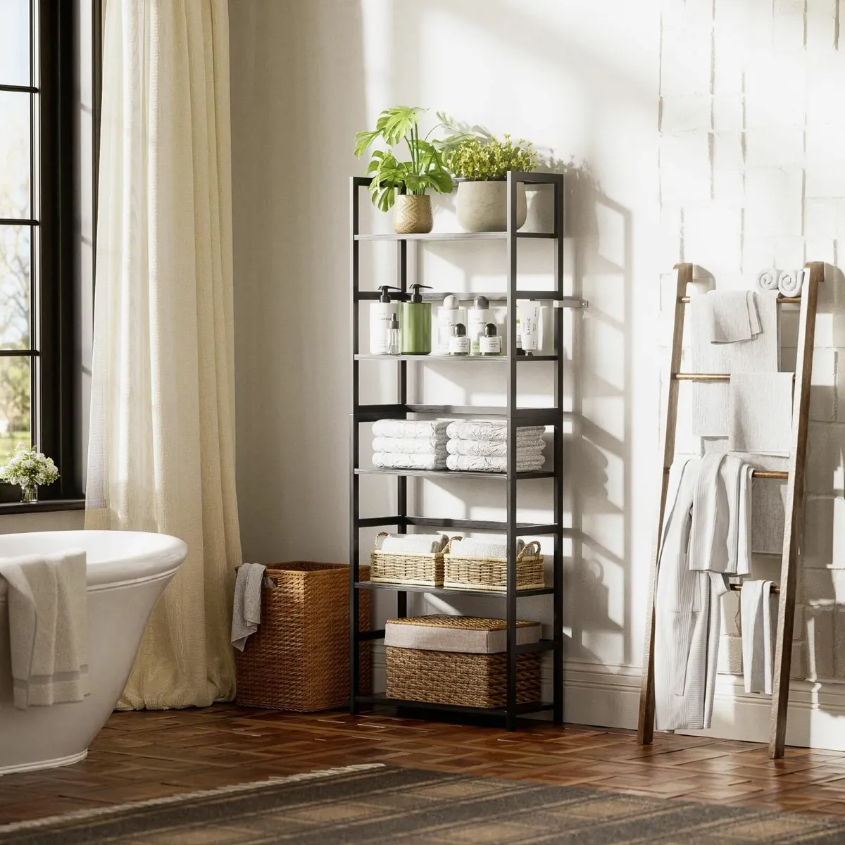 5-Tier Bamboo Wood Ladder Bookshelf Tall Display - Image 4