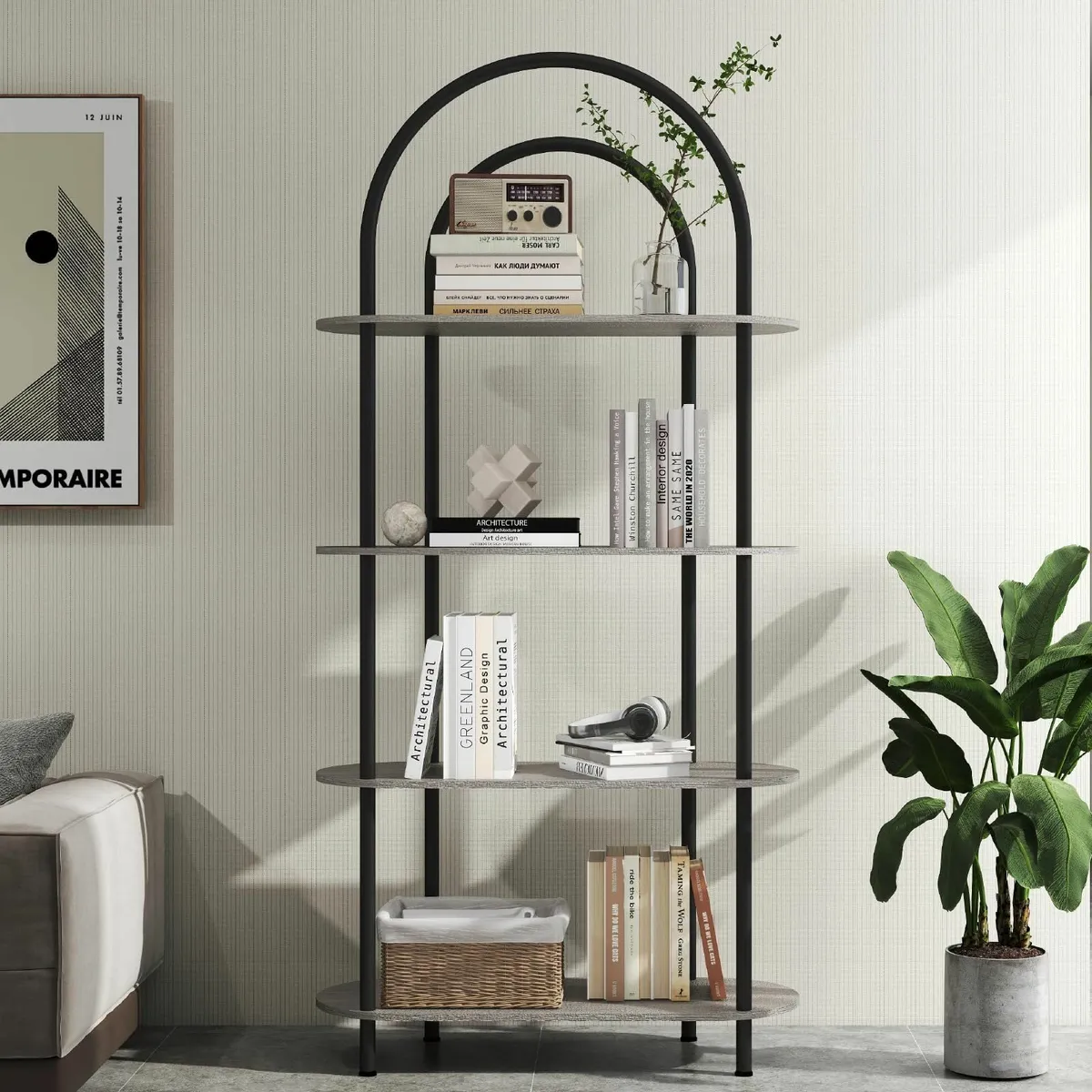 4-Tier Arched Bookshelf Bookcase with Metal Frame - Image 3
