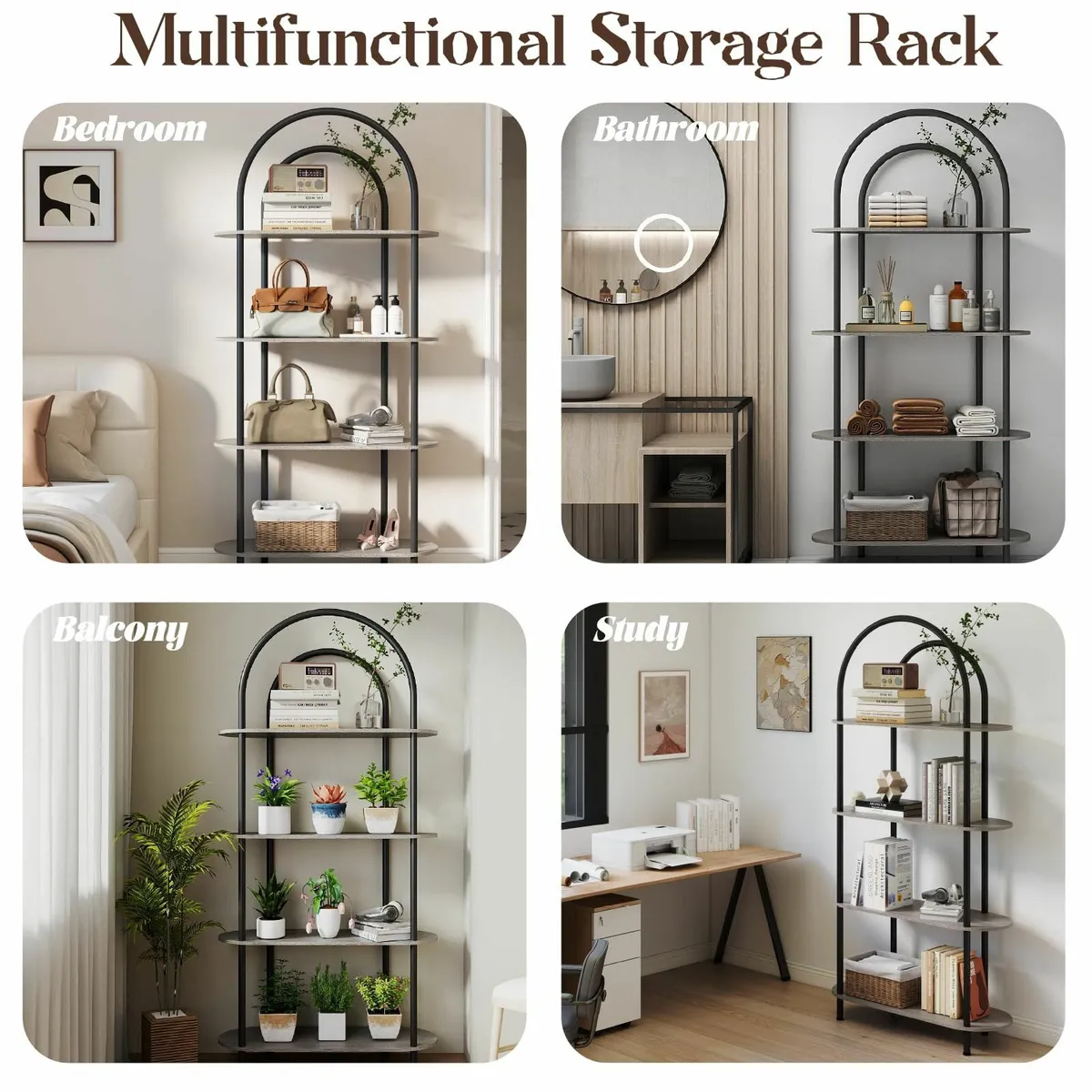 4-Tier Arched Bookshelf Bookcase with Metal Frame - Image 4