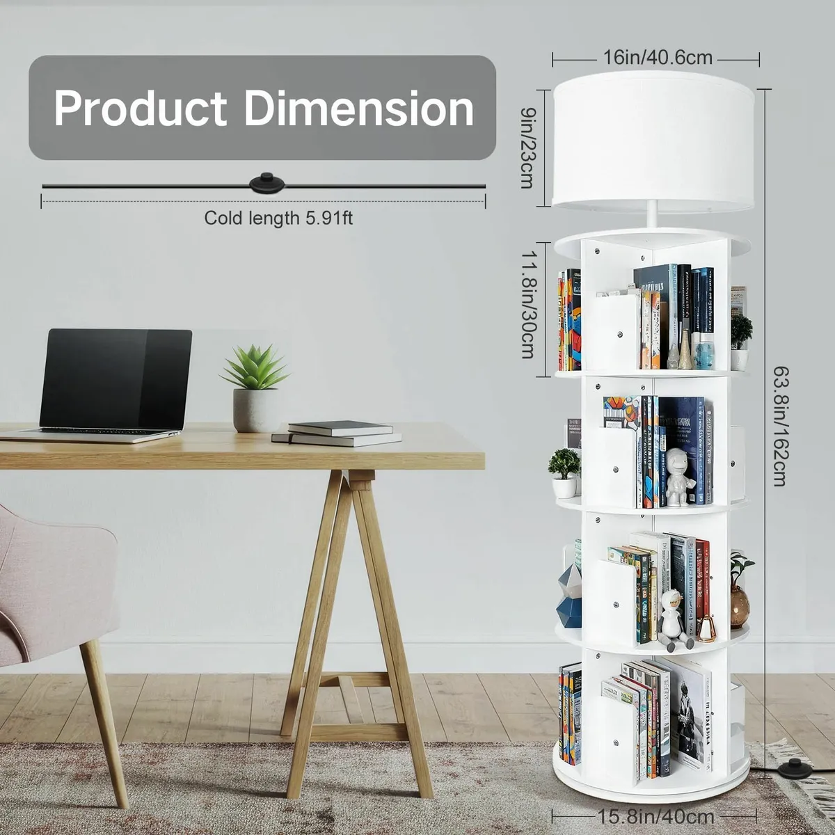 5 Tier Rotating Bookshelf with Light Round - Image 1