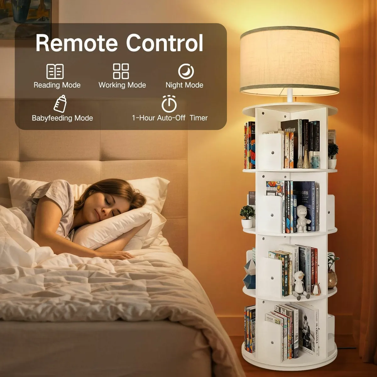 5 Tier Rotating Bookshelf with Light Round - Image 4