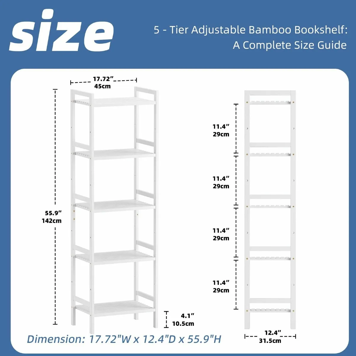 White Bamboo Bookshelf Tall Narrow Bookcase - Image 2