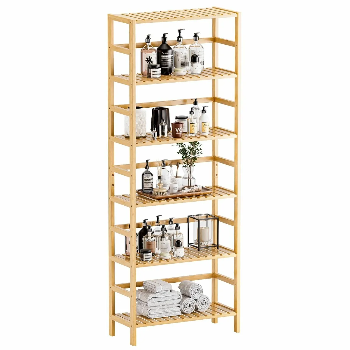 Bamboo Shelf 6-Tier Adjustable Tall Open Bookcase - Image 1