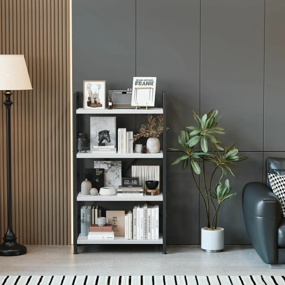 Industrial Bookshelf 4-Tier 24inch White Shelving - Image 3