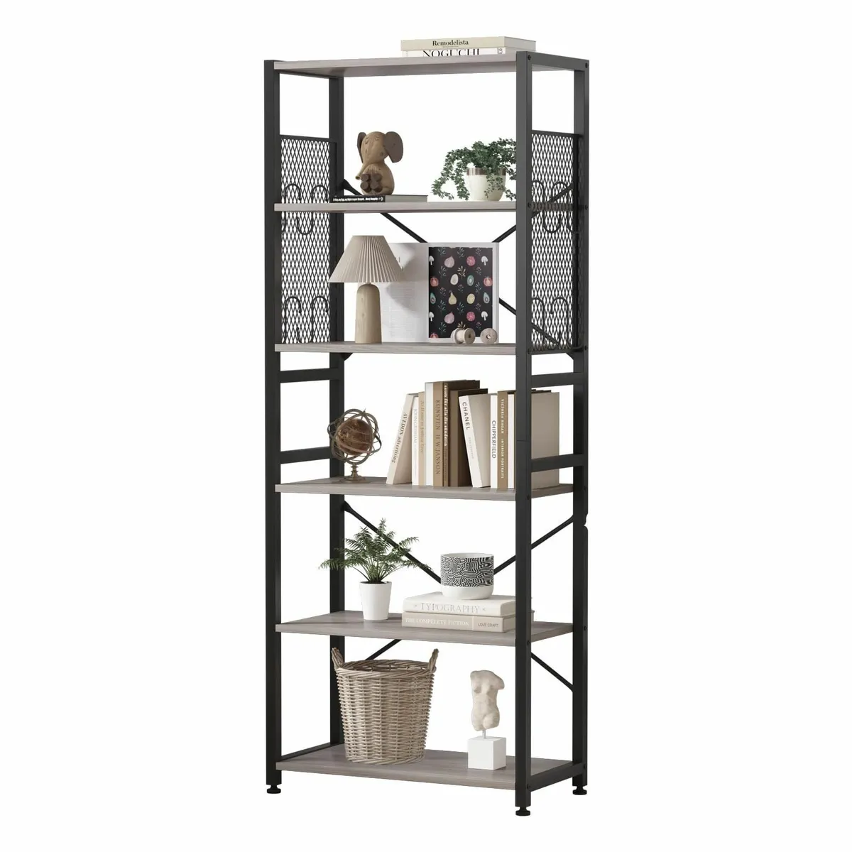 6 Tier Bookshelf Standing Bookcase with 2 X-shape - Image 1