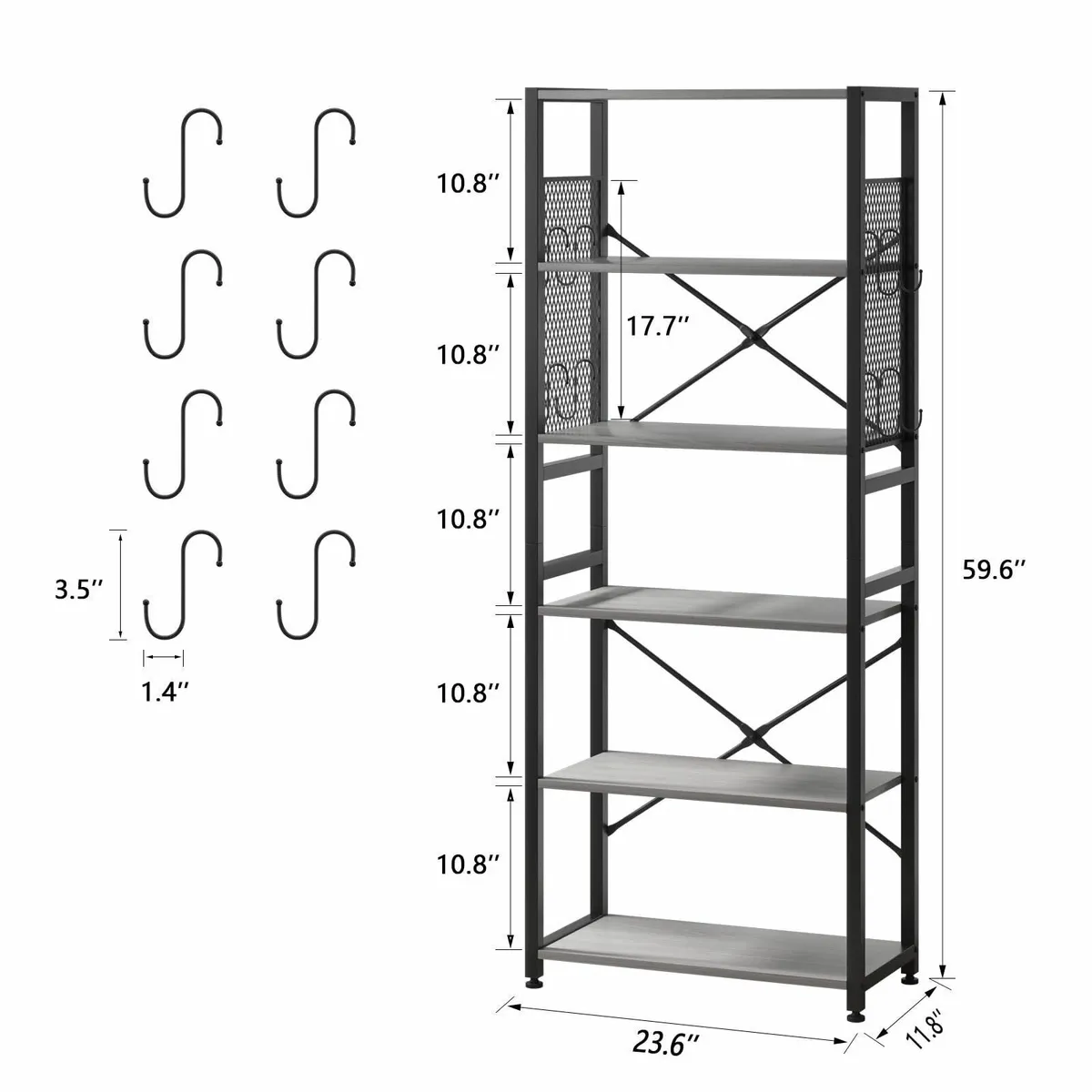 6 Tier Bookshelf Standing Bookcase with 2 X-shape - Image 3