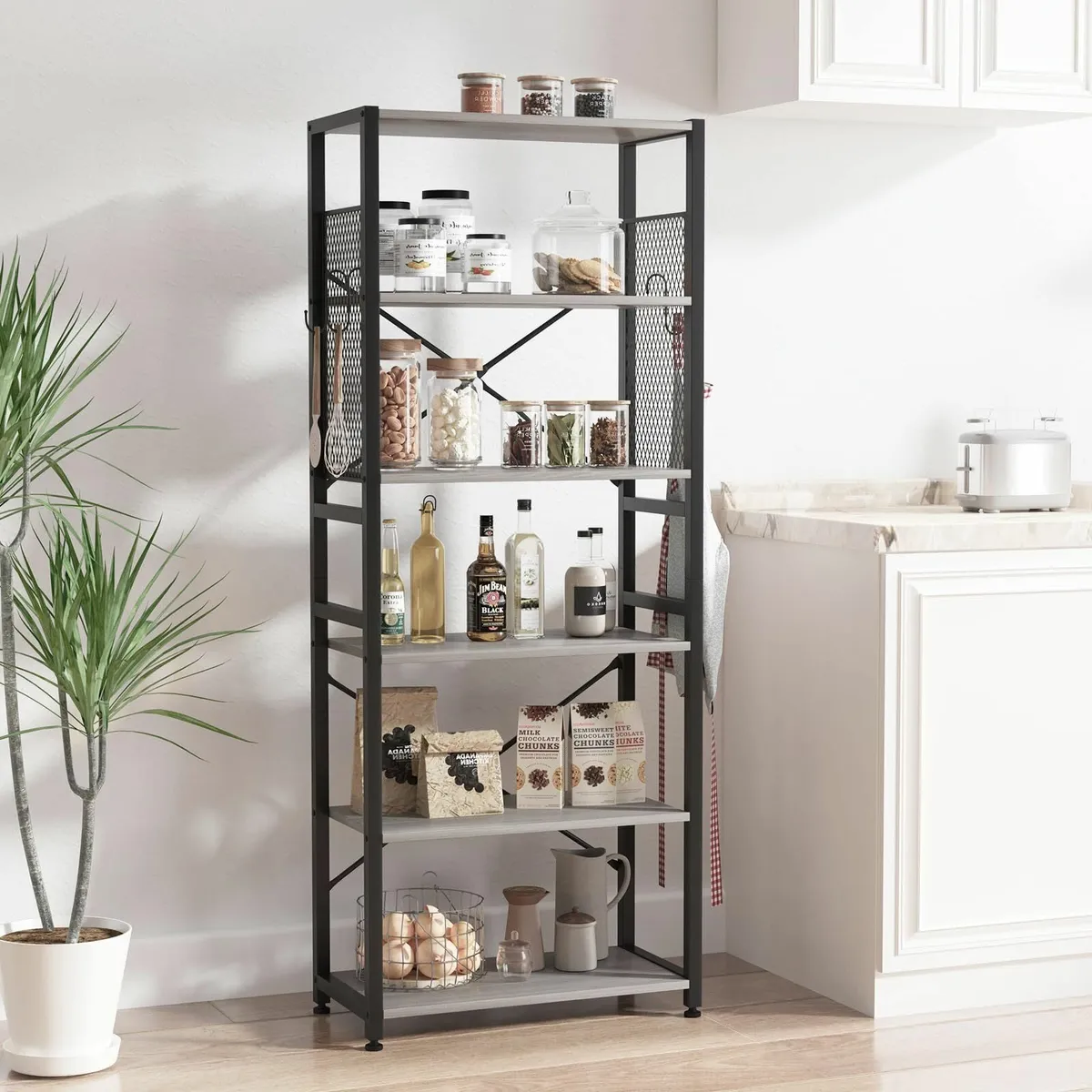 6 Tier Bookshelf Standing Bookcase with 2 X-shape - Image 4