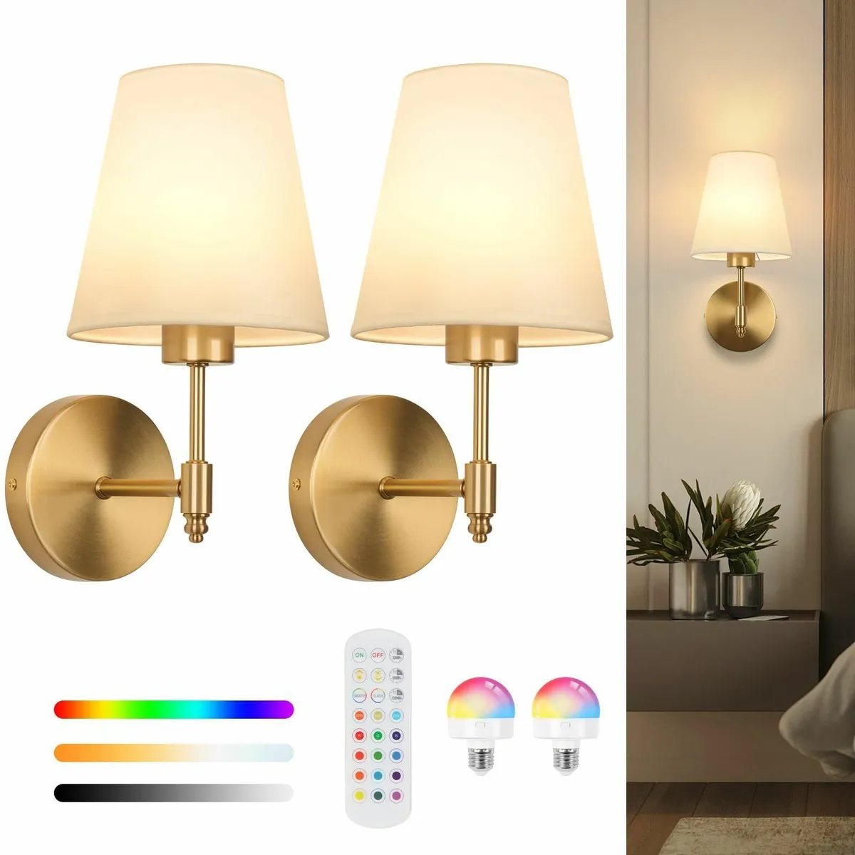 Battery Operated Wall Lights Rechargeable with - Image 1