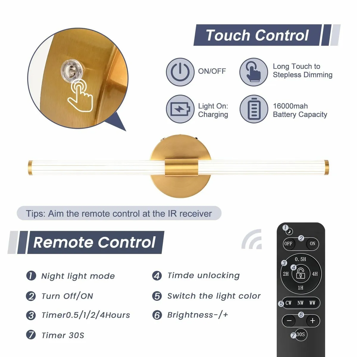 Battery Operated Wall Lights USB Rechargeable - Image 3