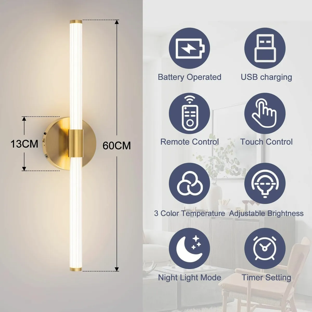 Battery Operated Wall Lights USB Rechargeable - Image 4