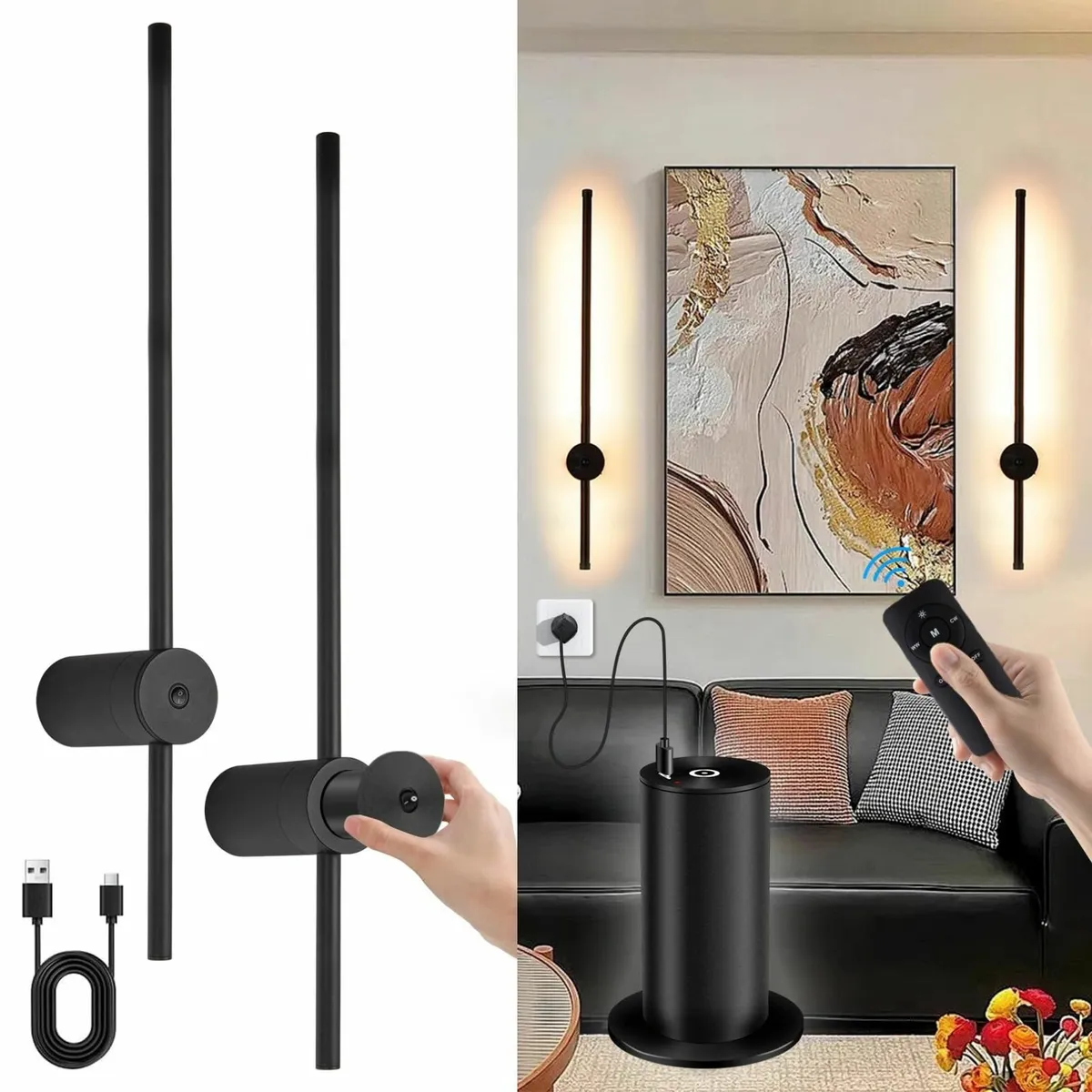 Battery Operated Wall Lights Wireless USB - Image 1