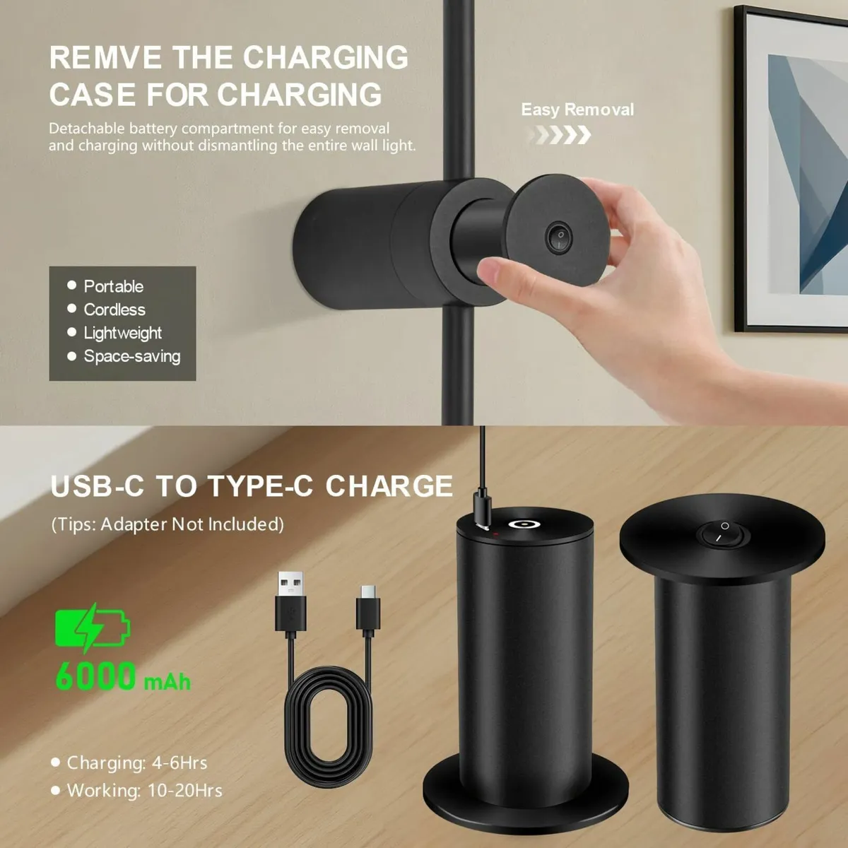 Battery Operated Wall Lights Wireless USB - Image 3