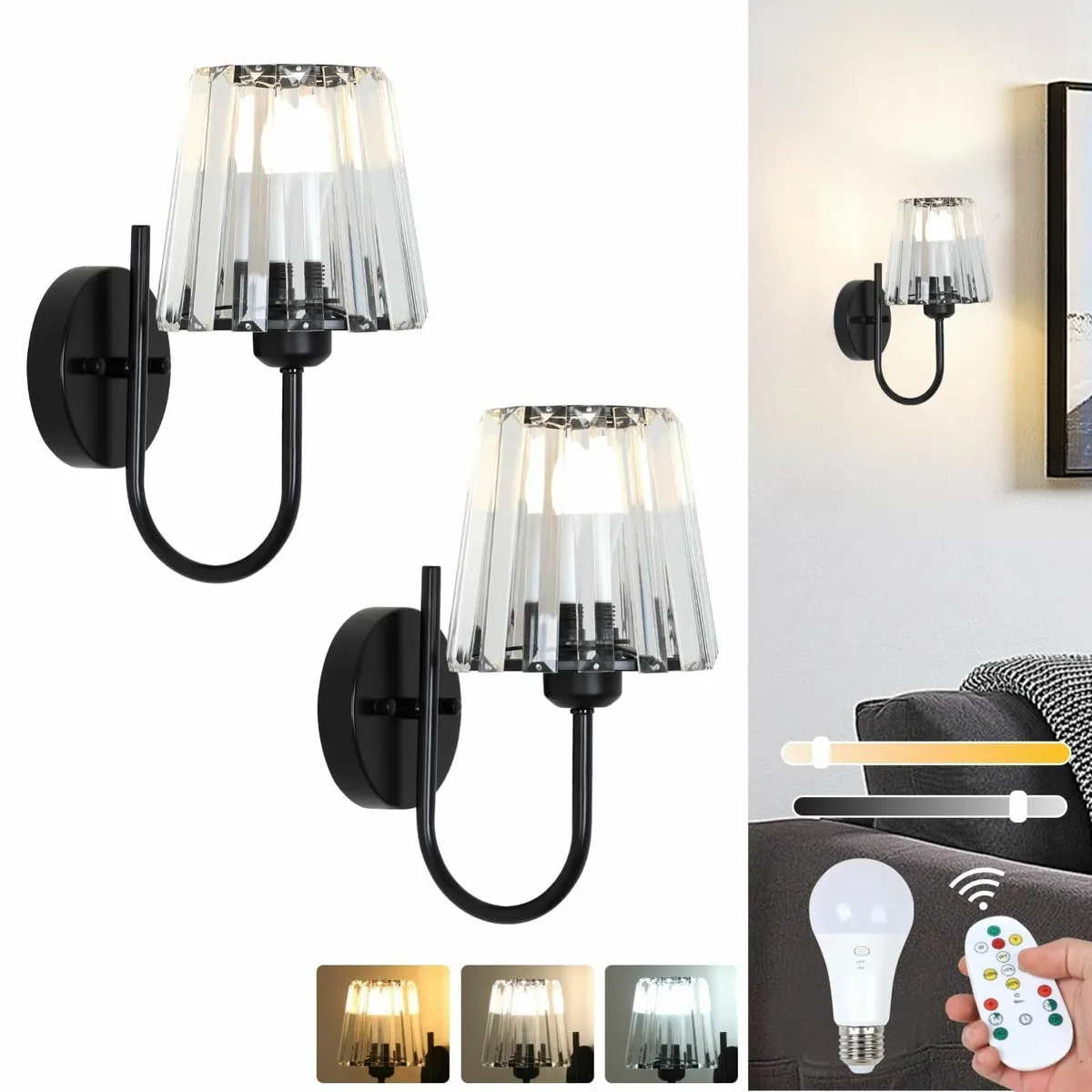 Rechargeable Wall Lights Set of 2 Battery - Image 1