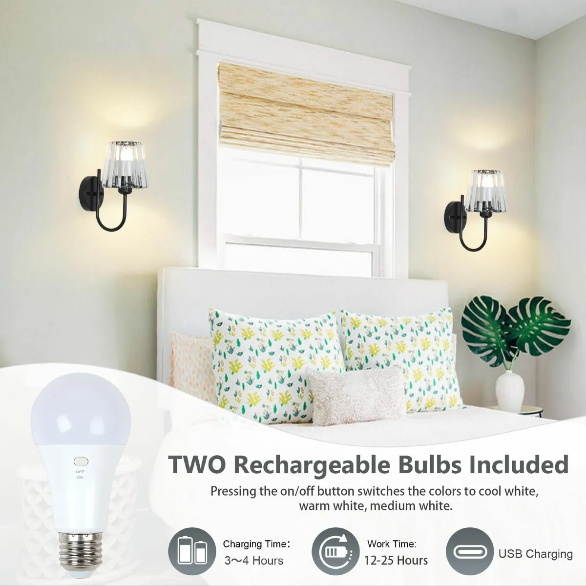 Rechargeable Wall Lights Set of 2 Battery - Image 3