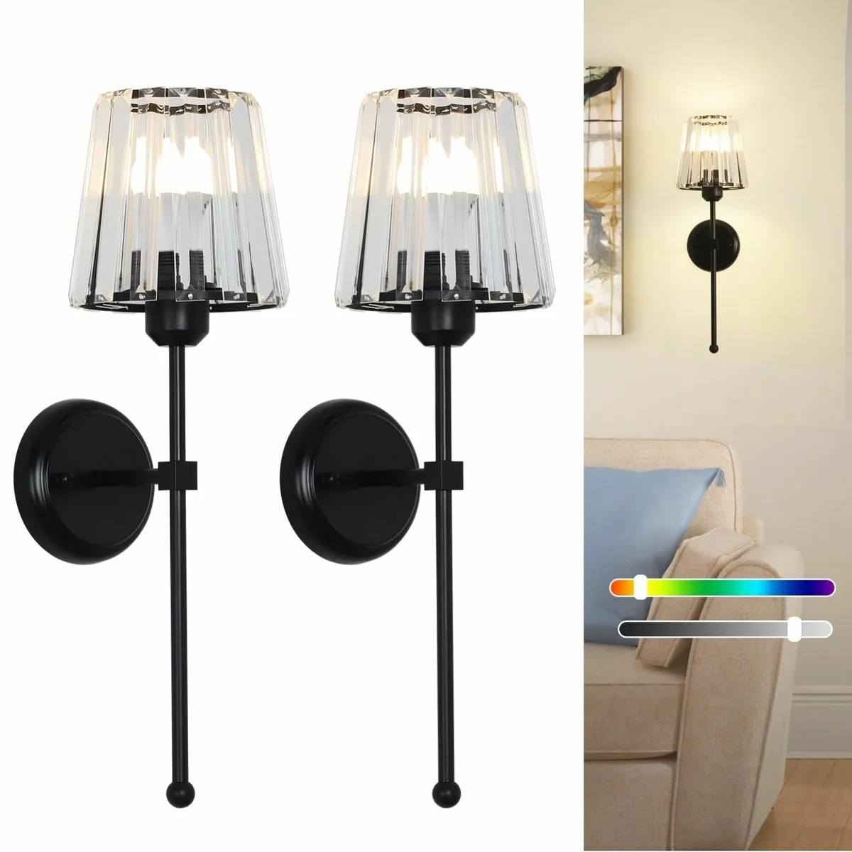 Battery Operated Wall Lights Set of 2 Rechargeable - Image 1