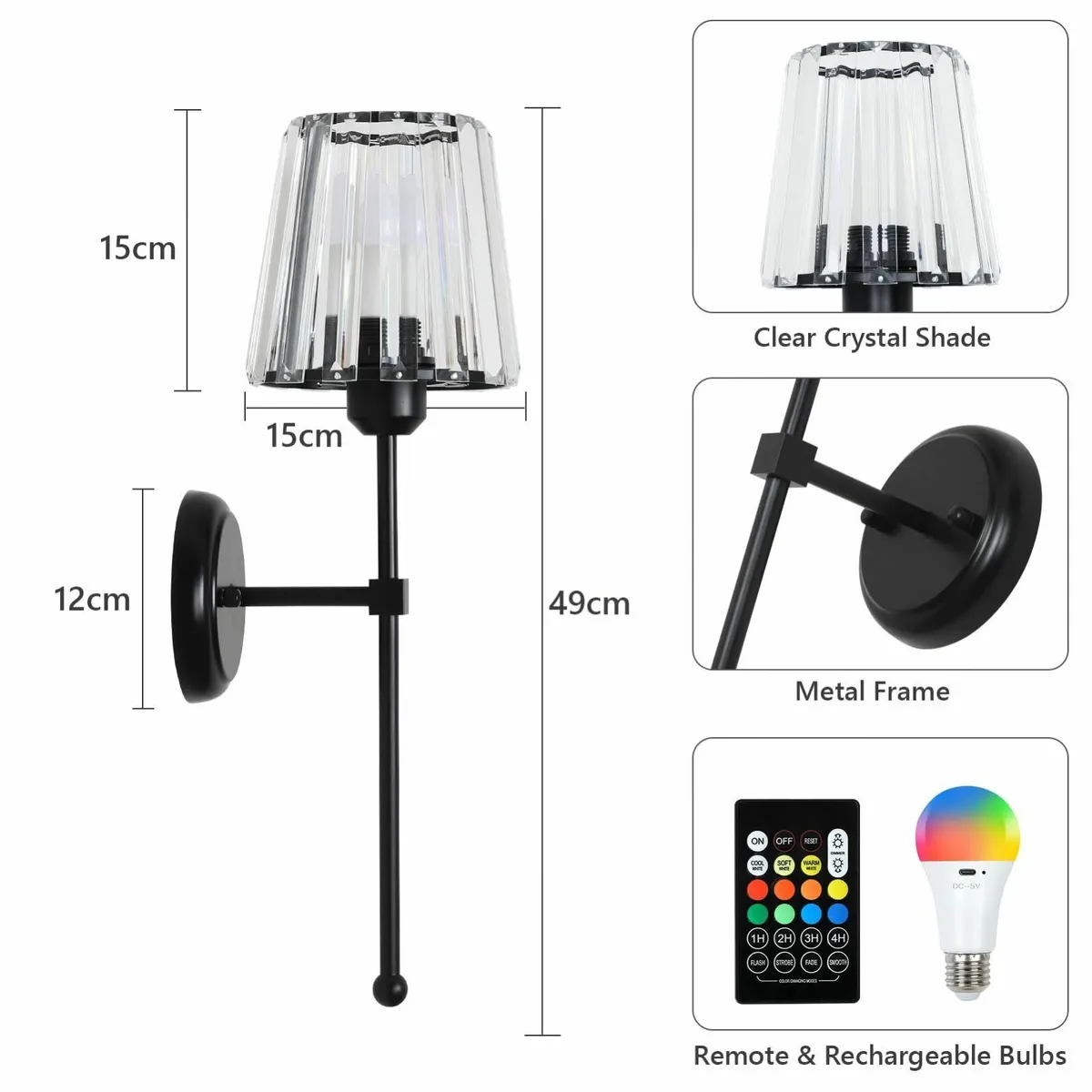 Battery Operated Wall Lights Set of 2 Rechargeable - Image 4