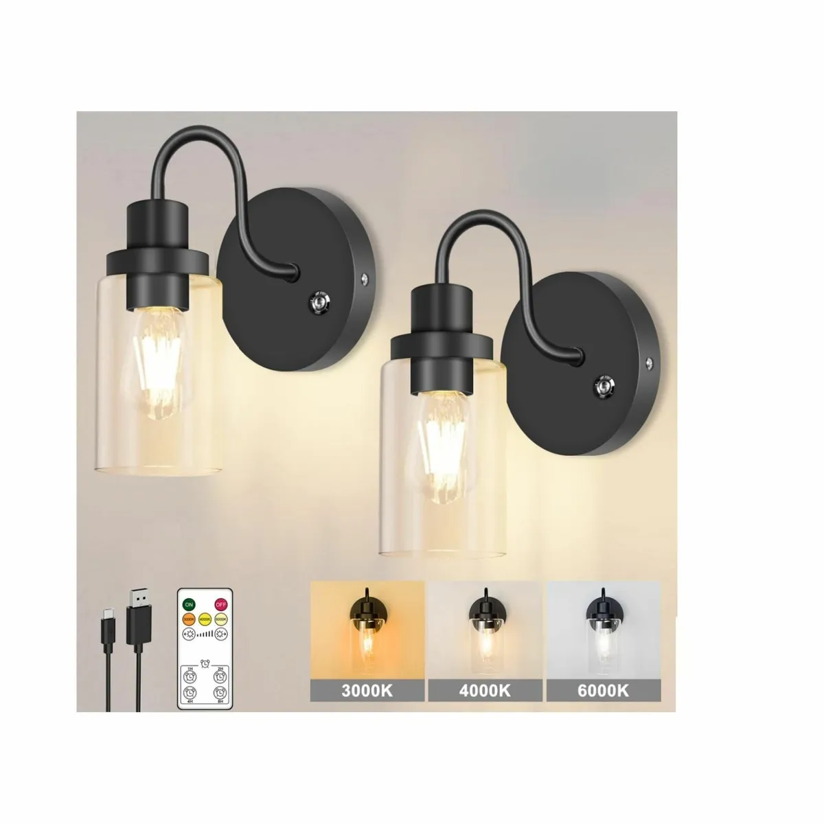 Battery Operated Wall Lights Set of Two Industrial - Image 1