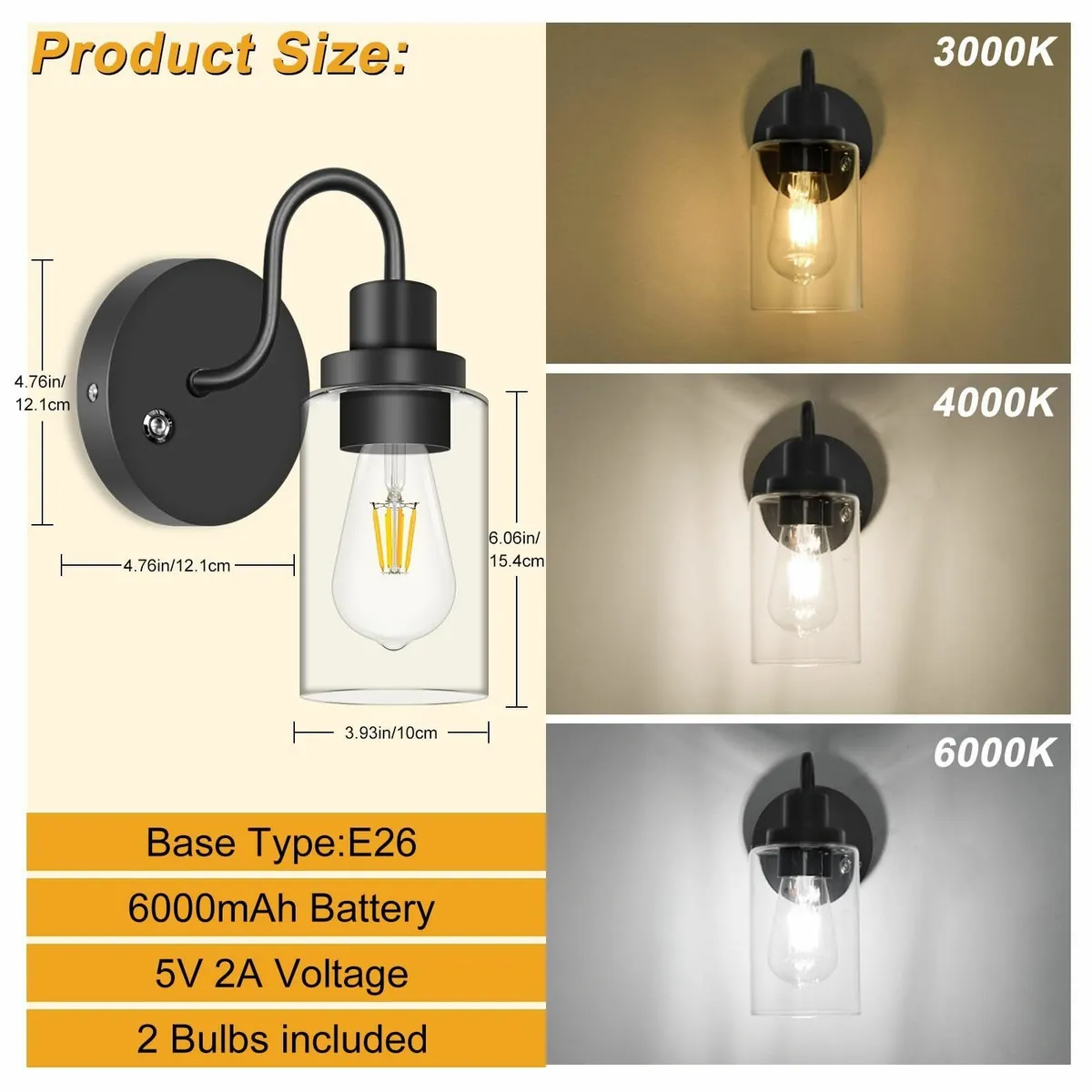Battery Operated Wall Lights Set of Two Industrial - Image 3
