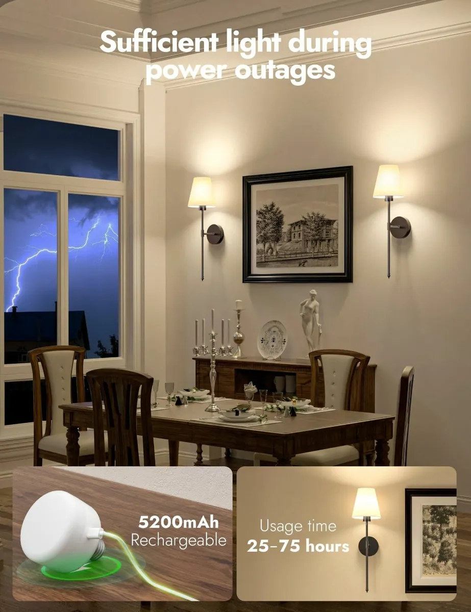 5200mAh Battery Operated Wireless Wall Lights Set - Image 2