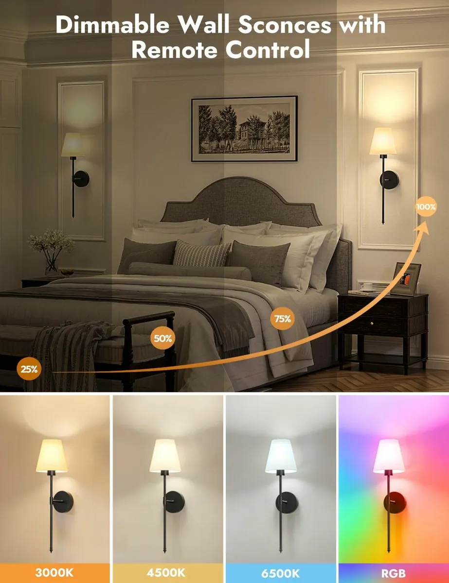 5200mAh Battery Operated Wireless Wall Lights Set - Image 4