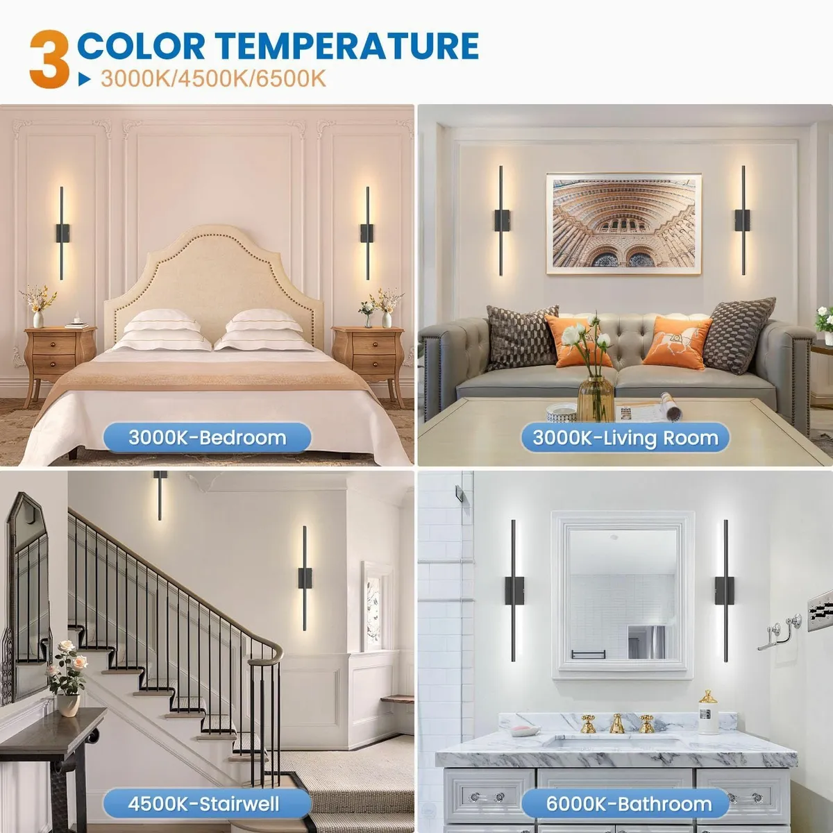 70CM Battery Operated Wall Lights Black Rechargeab - Image 2