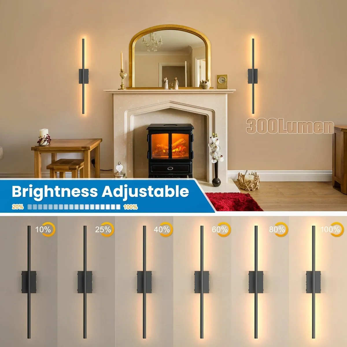 70CM Battery Operated Wall Lights Black Rechargeab - Image 3