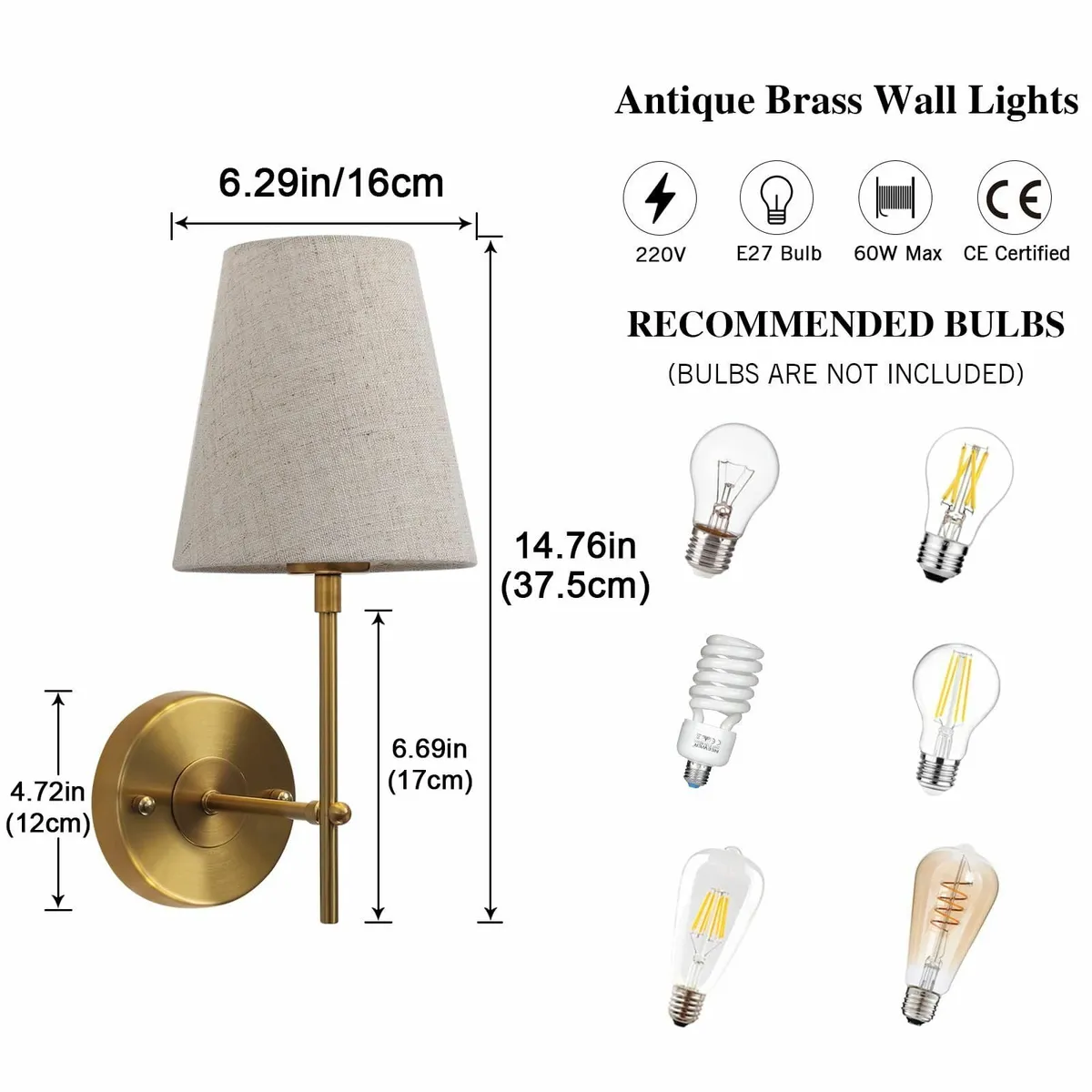 Brass Wall Lights Set of 2 Modern Lamps for - Image 3