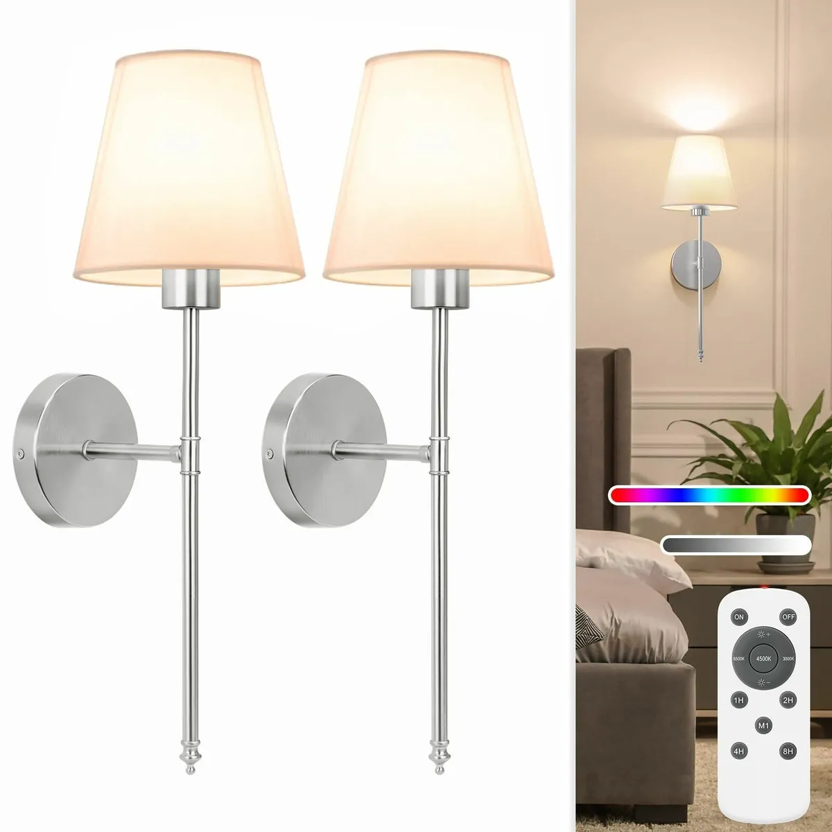 19.9 inch Battery Operated Wall Light Brushed - Image 1