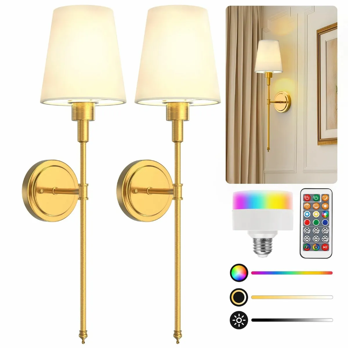 Battery Operated Wall Sconces Set of 2 Rechargeabl - Image 1