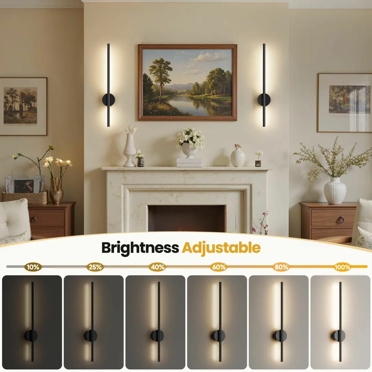 65CM Battery Operated Wall Lights Black Rechargeab - Image 2
