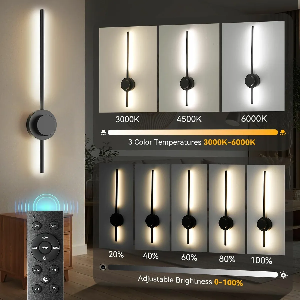 Rechargeable Wall Lights Indoor Set of 2 70CM - Image 2