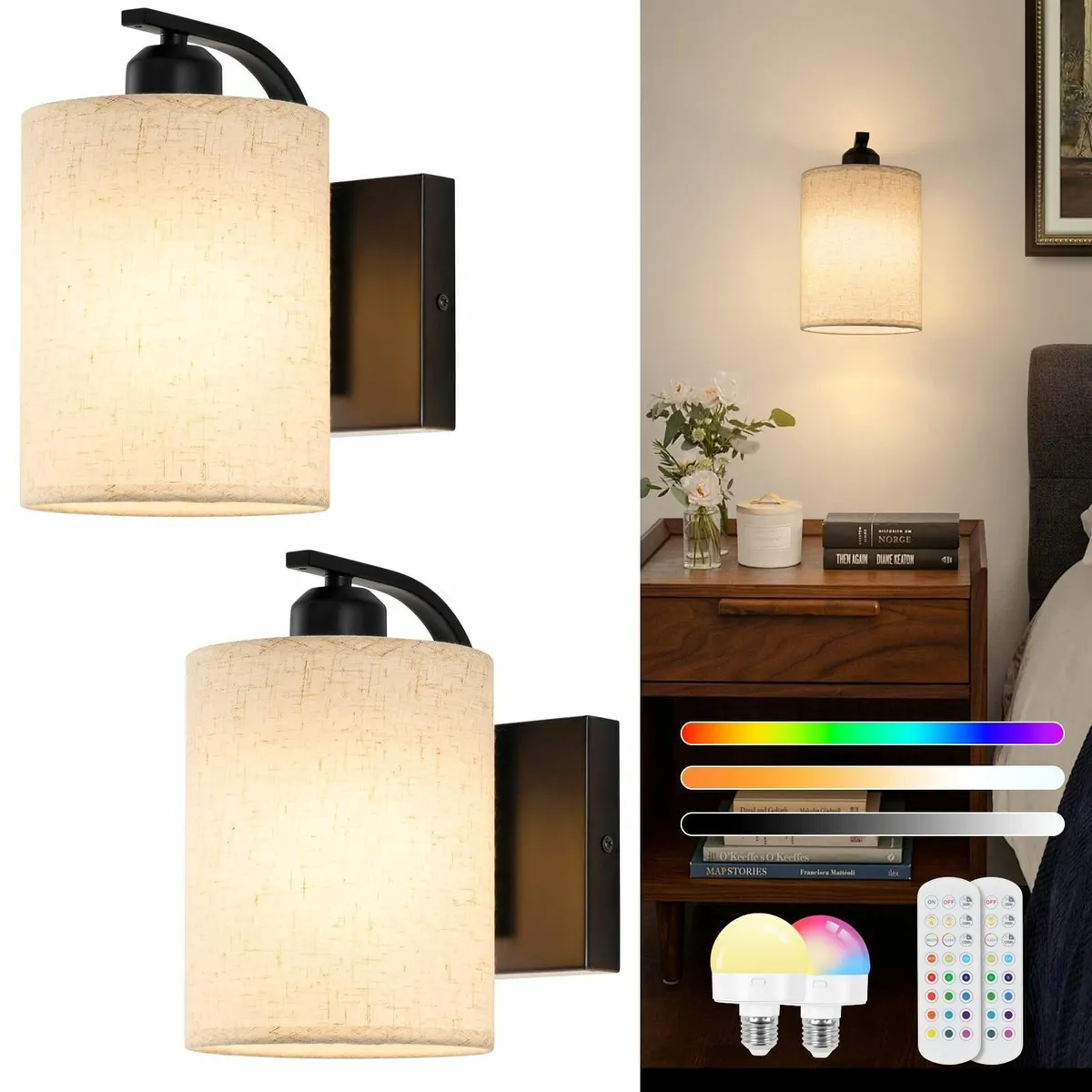 Battery Wall Light Wireless Set of 2 Rechargeable - Image 1