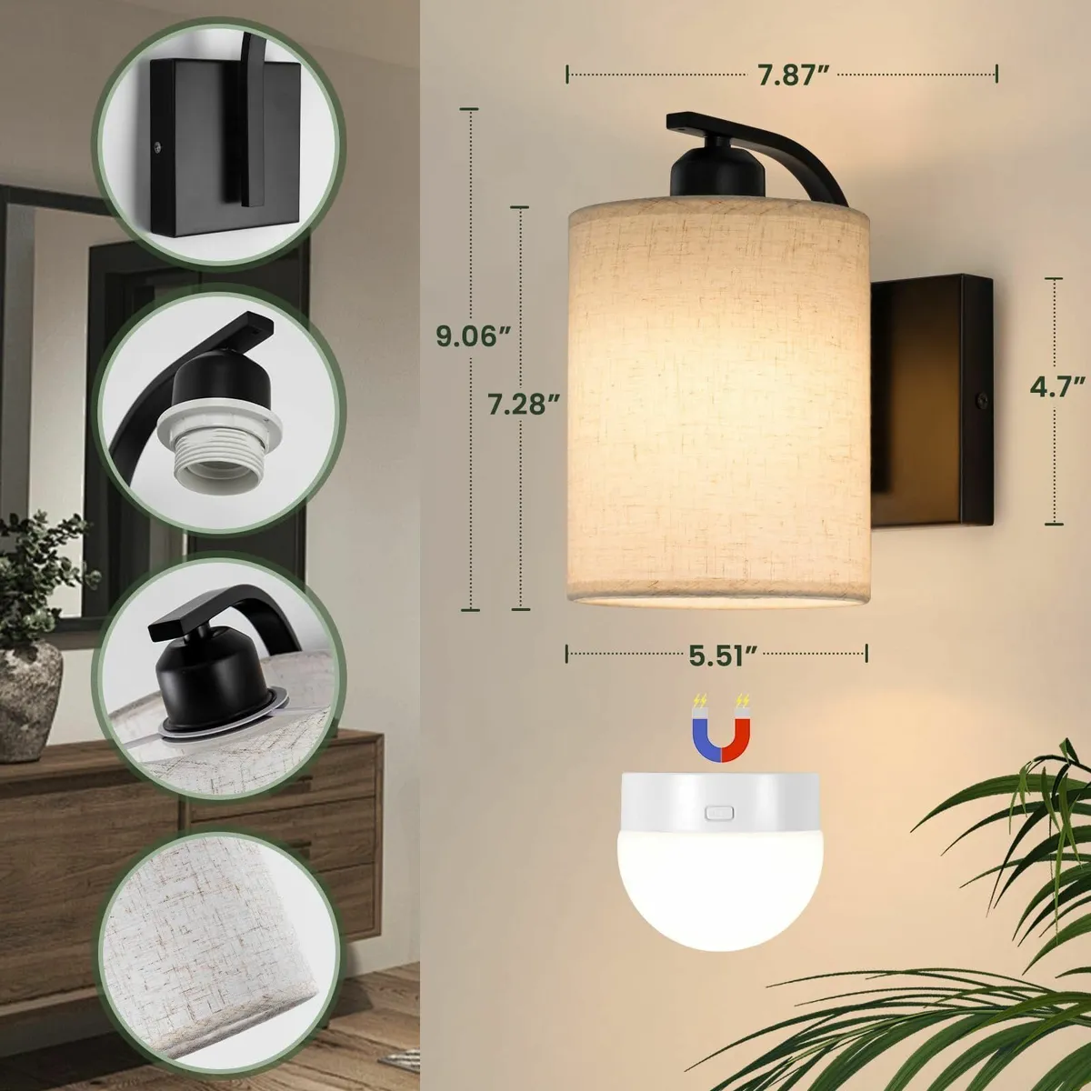 Battery Wall Light Wireless Set of 2 Rechargeable - Image 3