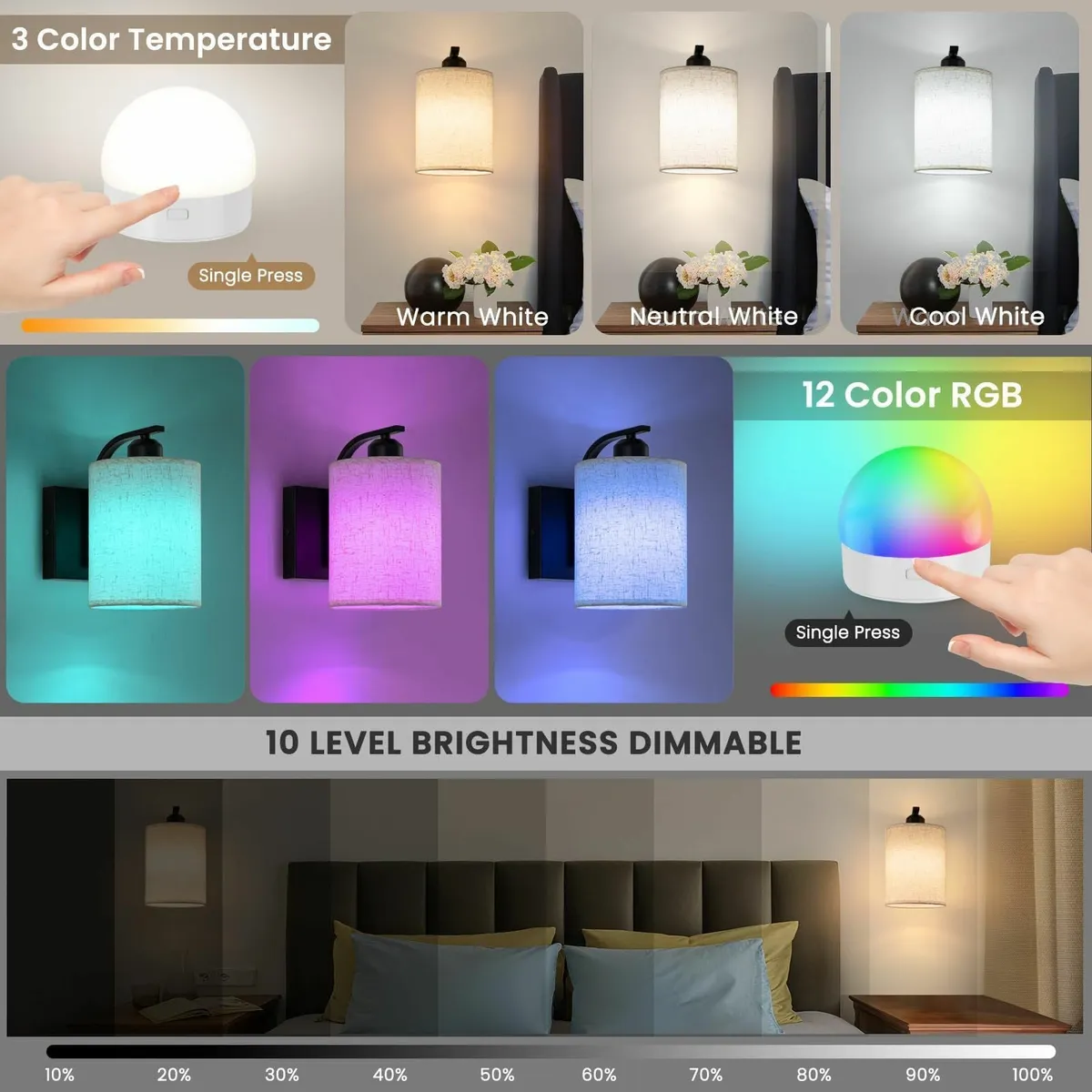 Battery Wall Light Wireless Set of 2 Rechargeable - Image 4