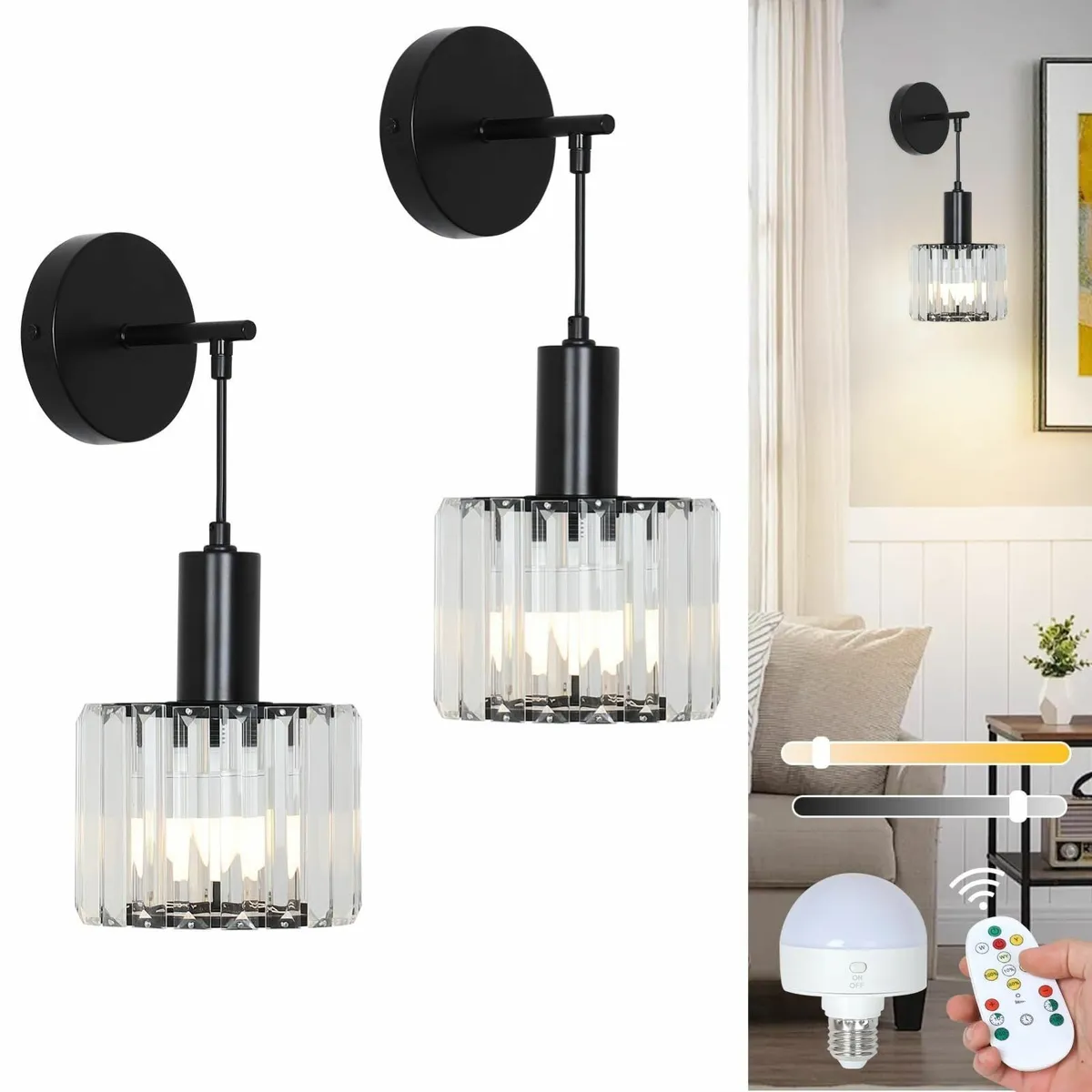 Battery Operated Wall Lights Set of 2 Wireless - Image 1