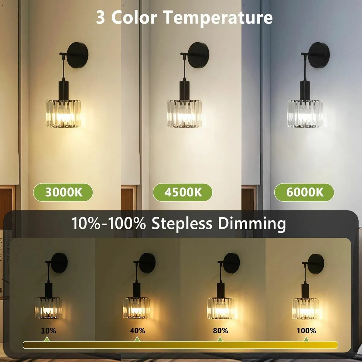 Battery Operated Wall Lights Set of 2 Wireless - Image 2