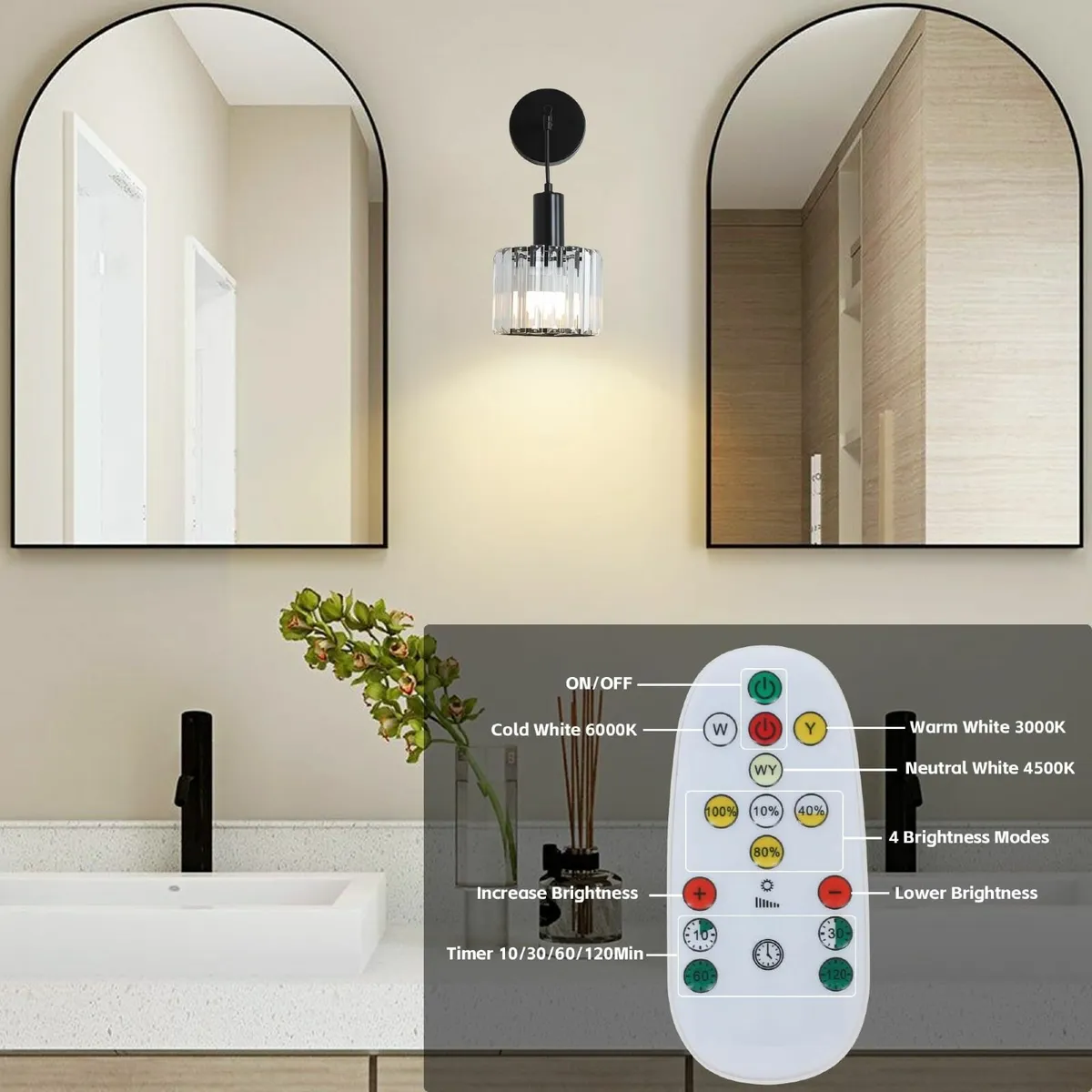 Battery Operated Wall Lights Set of 2 Wireless - Image 4