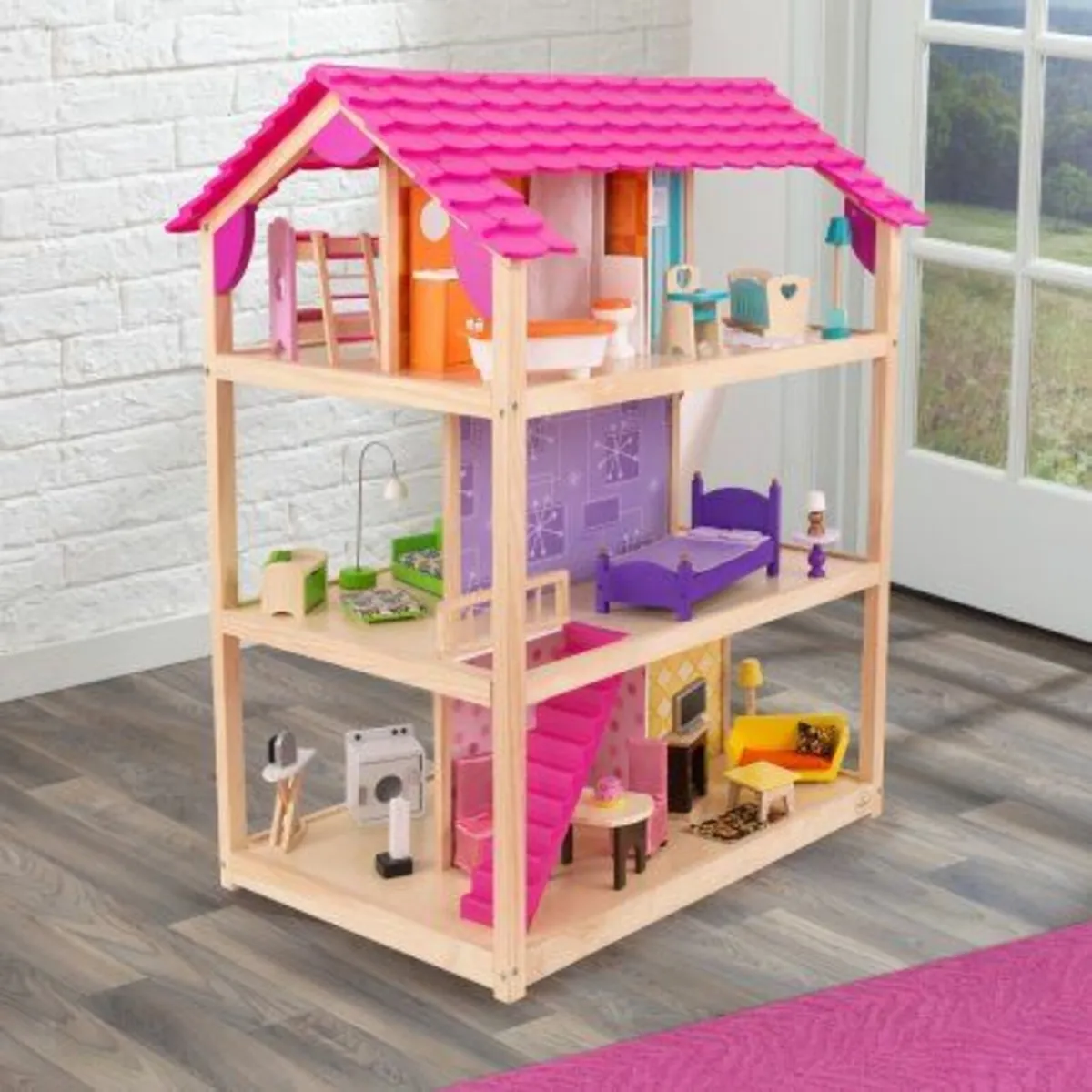 Kidkraft wooden dolls house on wheels - Image 1