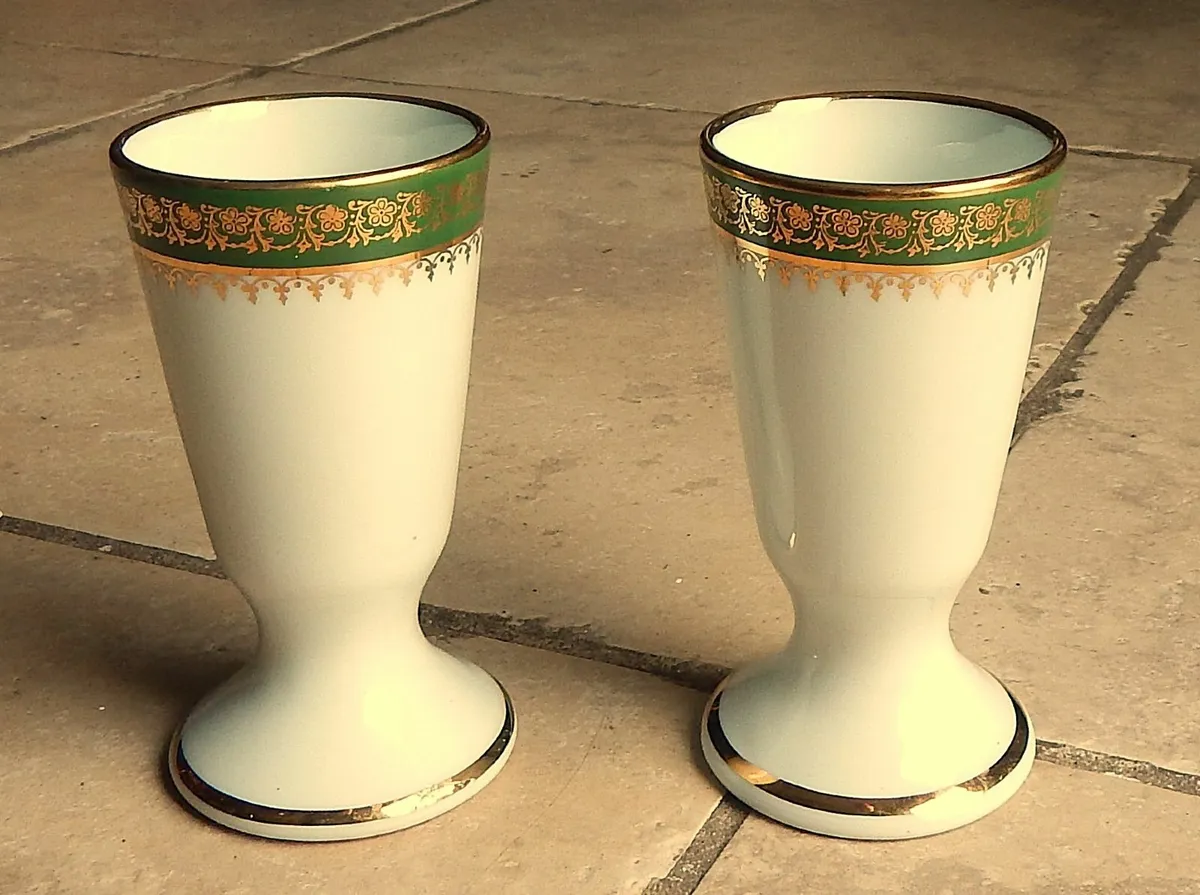 Pair of Vintage Limoges Cernet Gilded Edge Goblets - Image 1