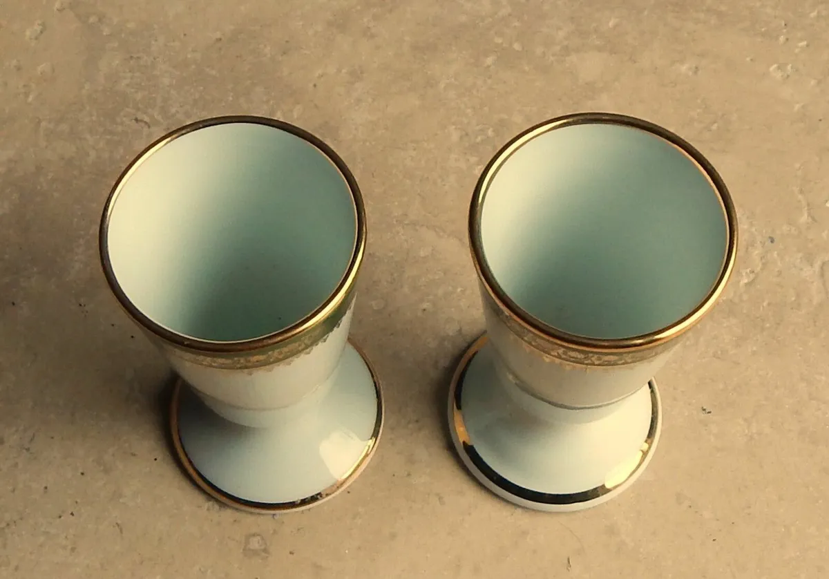 Pair of Vintage Limoges Cernet Gilded Edge Goblets - Image 2