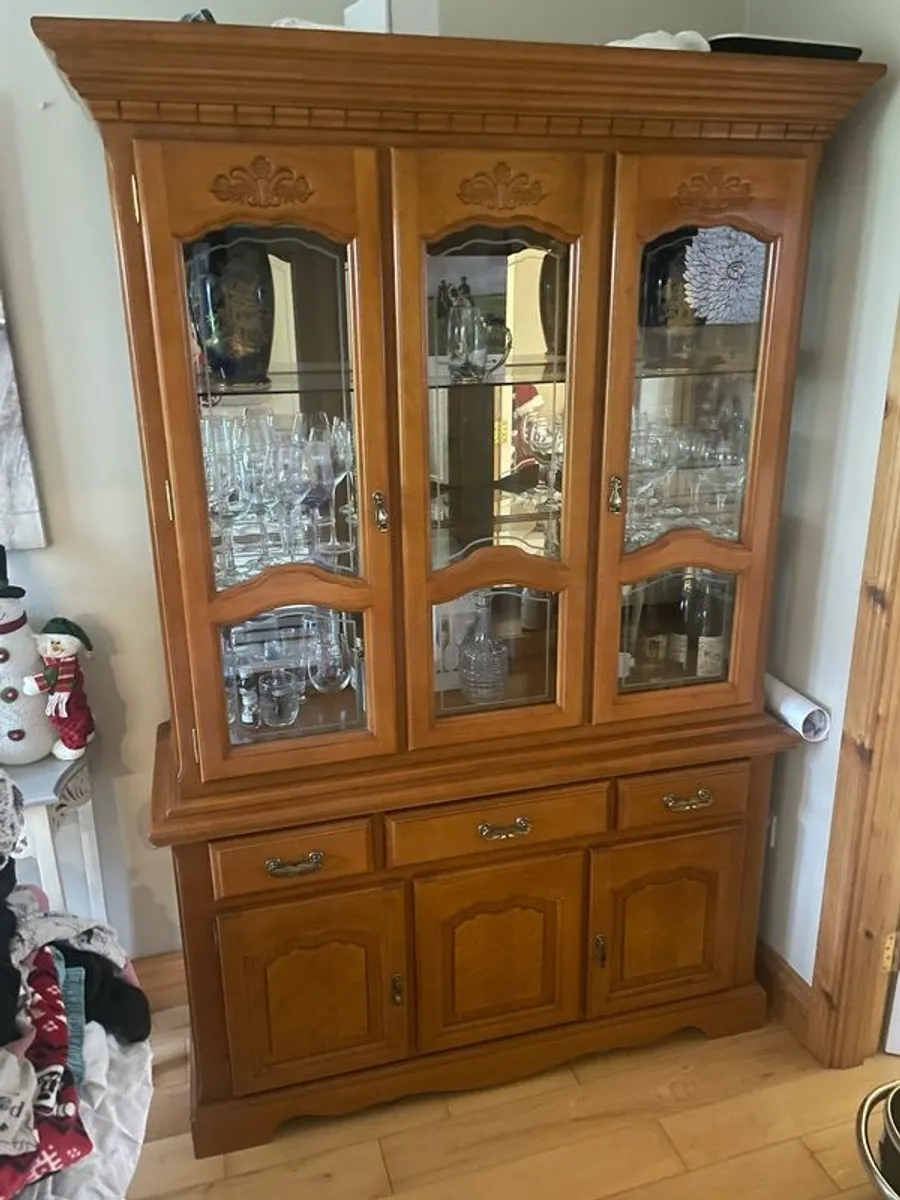 Solid oak wood glass/storage vintage cabinet - Image 1