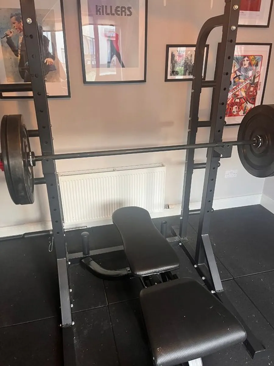 Serious Home Gym Setup. Commercial Rack & Full Olympic Bumper Set - Image 1