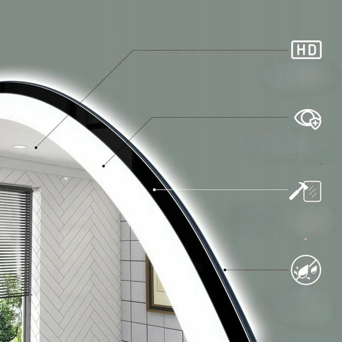 LED Bathroom Mirror Black Frame Bluetooth Antifog - Image 3