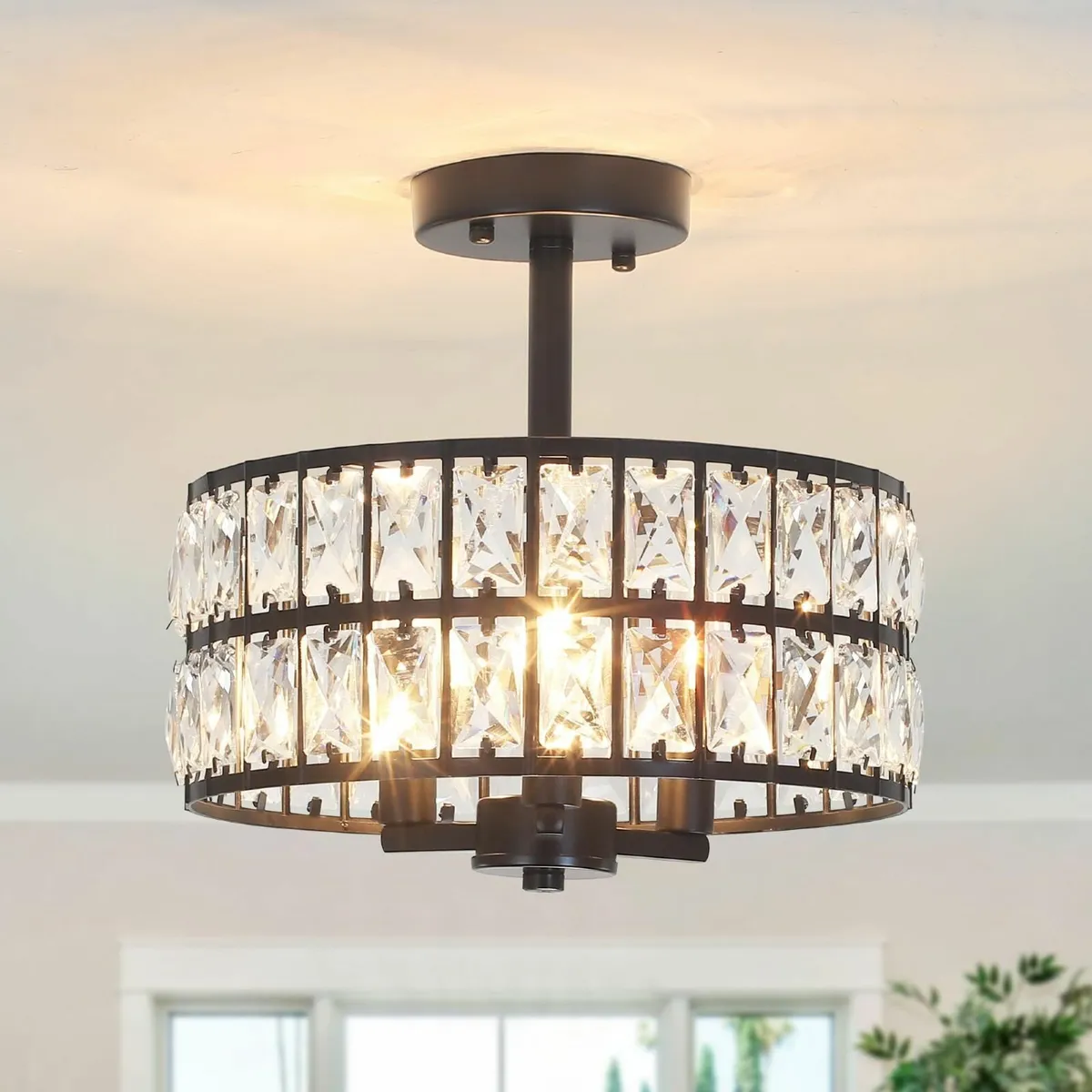 Black Crystal Ceiling Lights Living Room 3-Light - Image 1