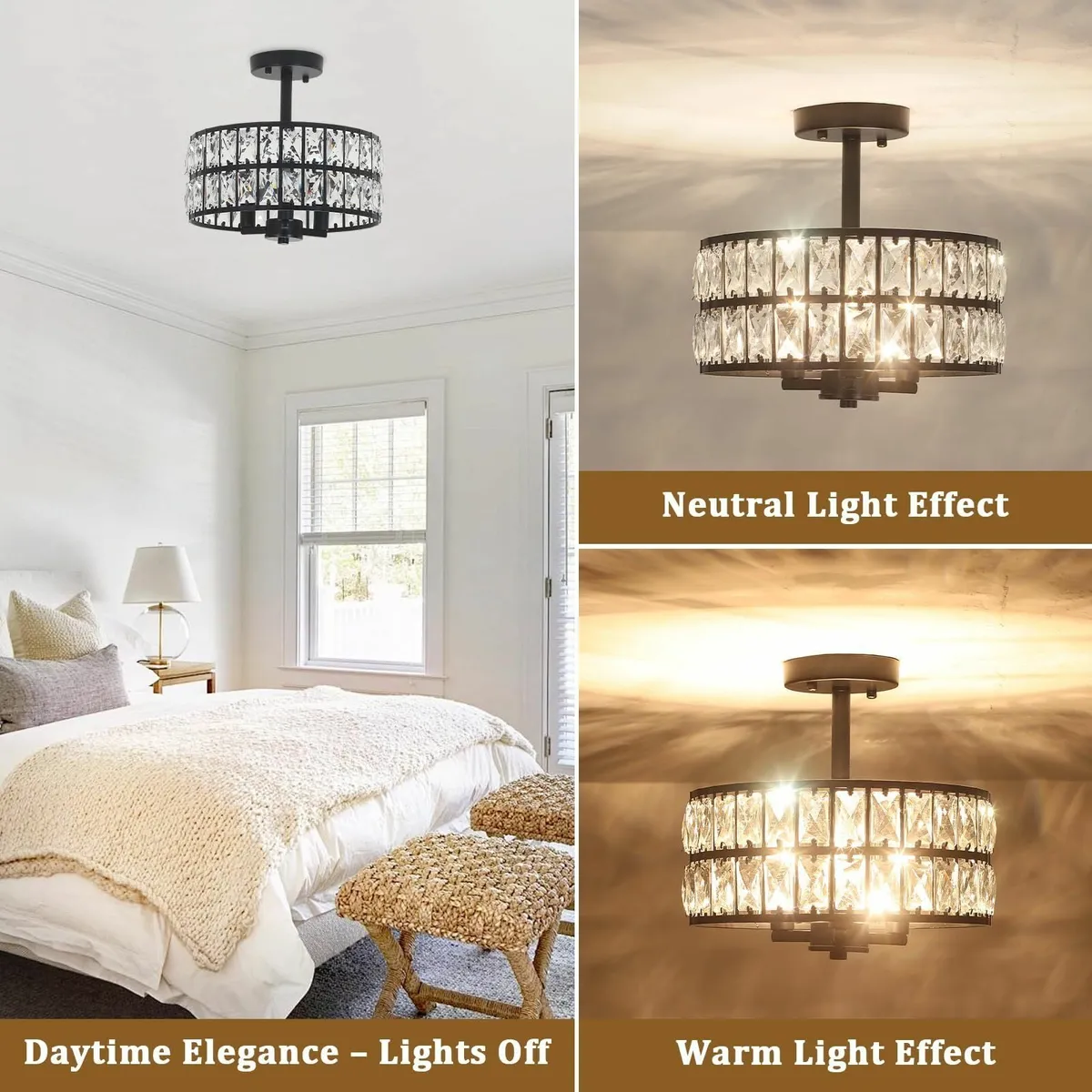 Black Crystal Ceiling Lights Living Room 3-Light - Image 4