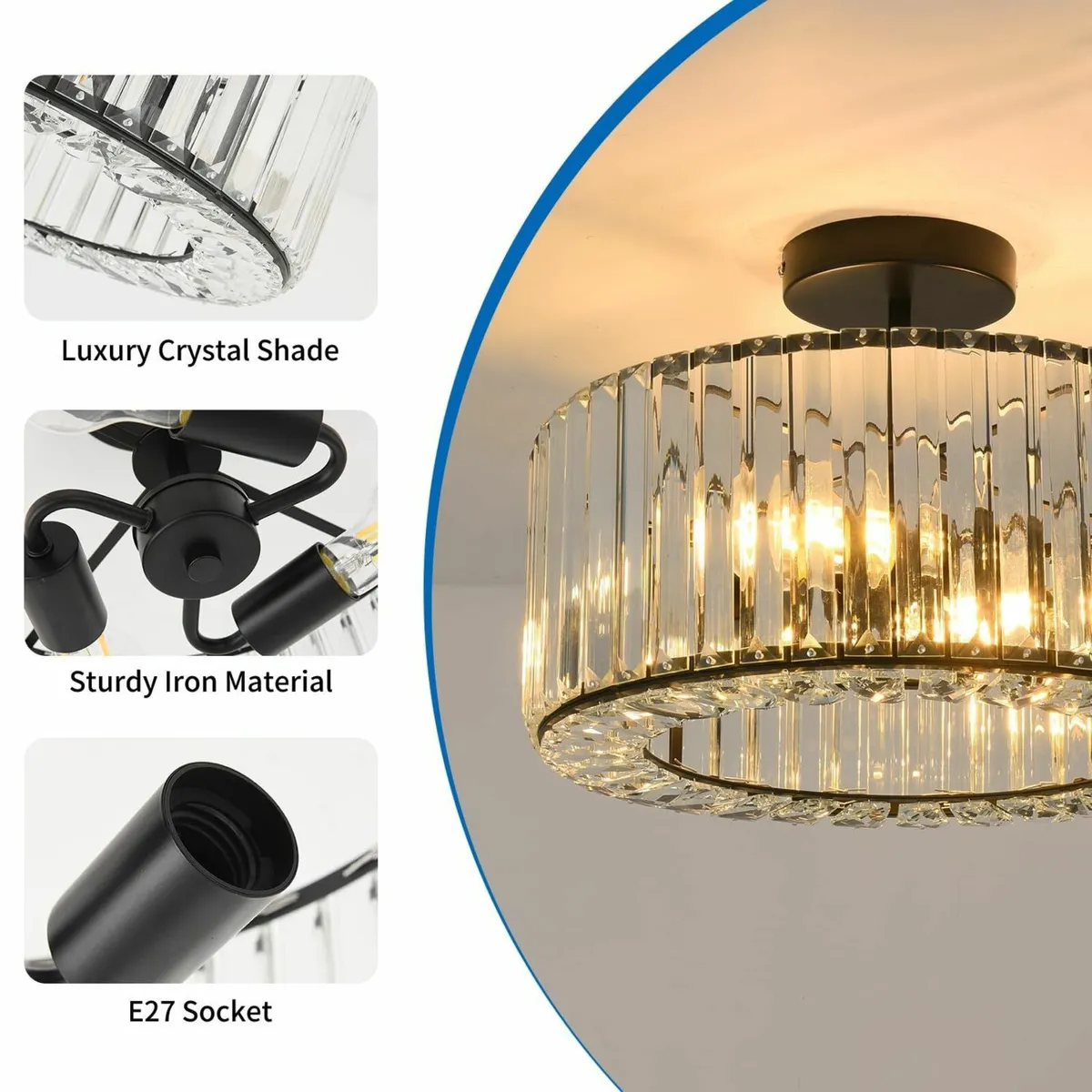 Black Chandeliers Ceiling Light 3-Light Crystal - Image 4