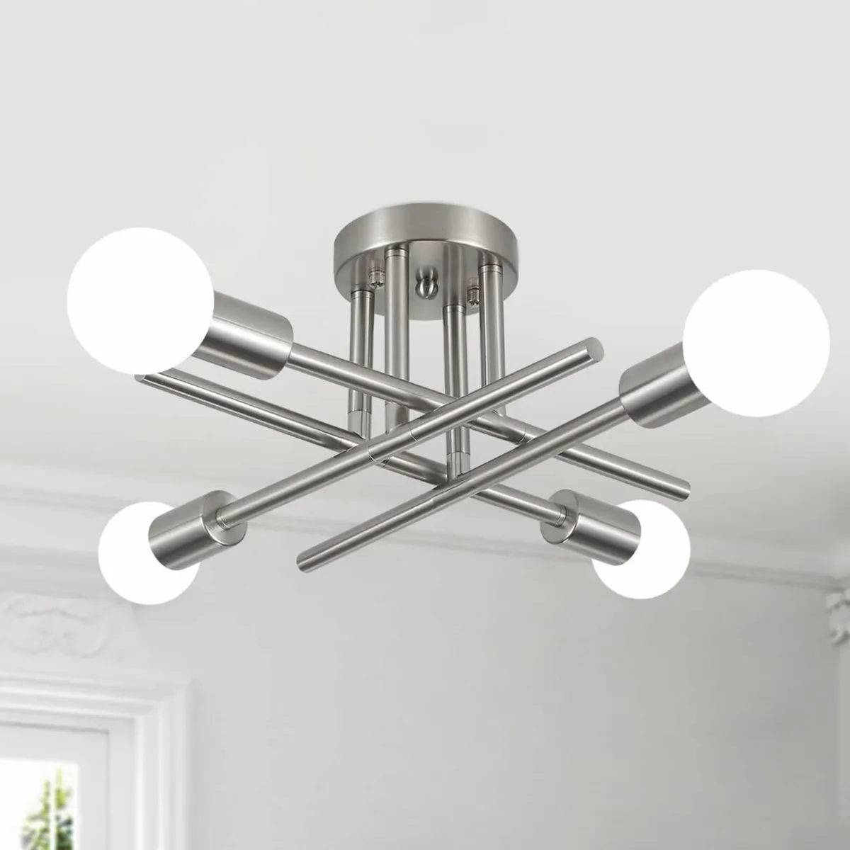 4 Lights Sputnik Flush Ceiling Light Silver - Image 1