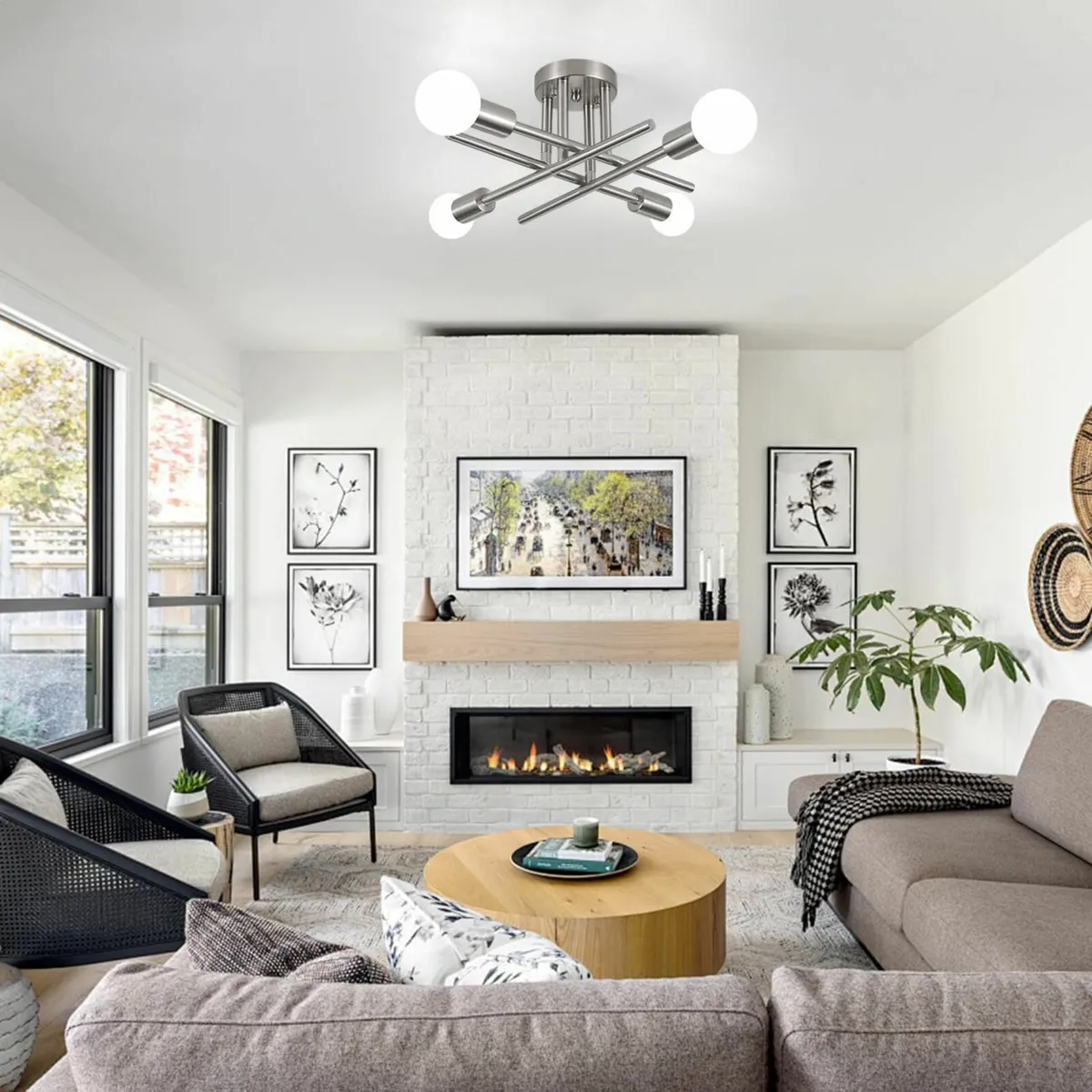 4 Lights Sputnik Flush Ceiling Light Silver - Image 2